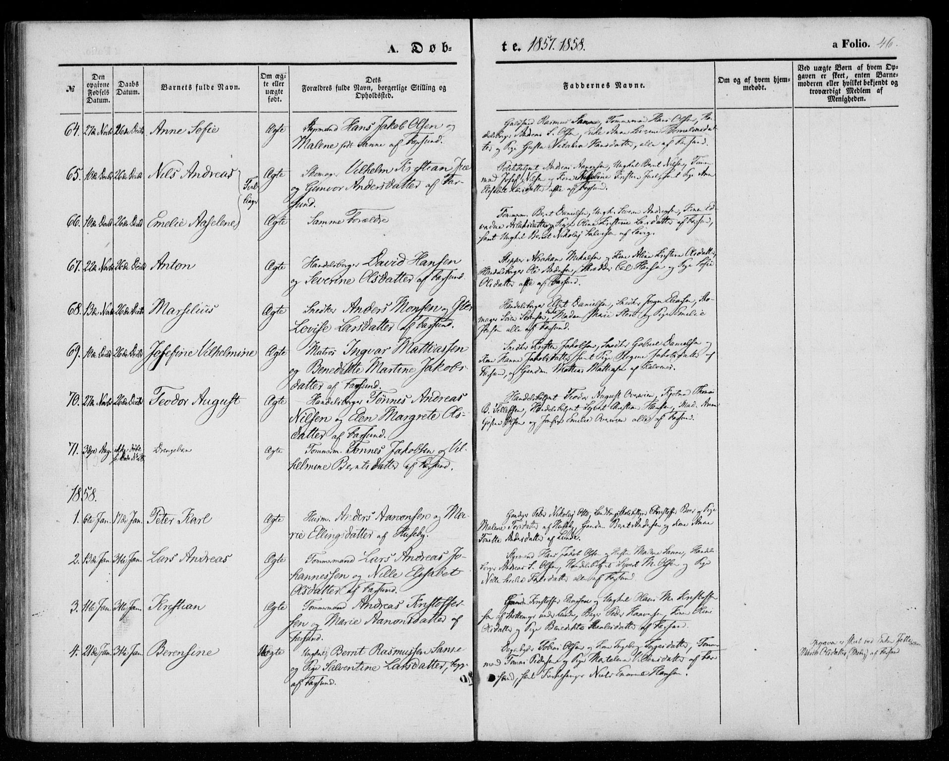 Farsund sokneprestkontor, SAK/1111-0009/F/Fa/L0004: Parish register (official) no. A 4, 1847-1863, p. 46