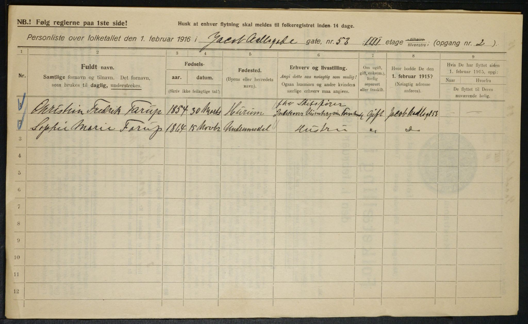 OBA, Municipal Census 1916 for Kristiania, 1916, p. 46522