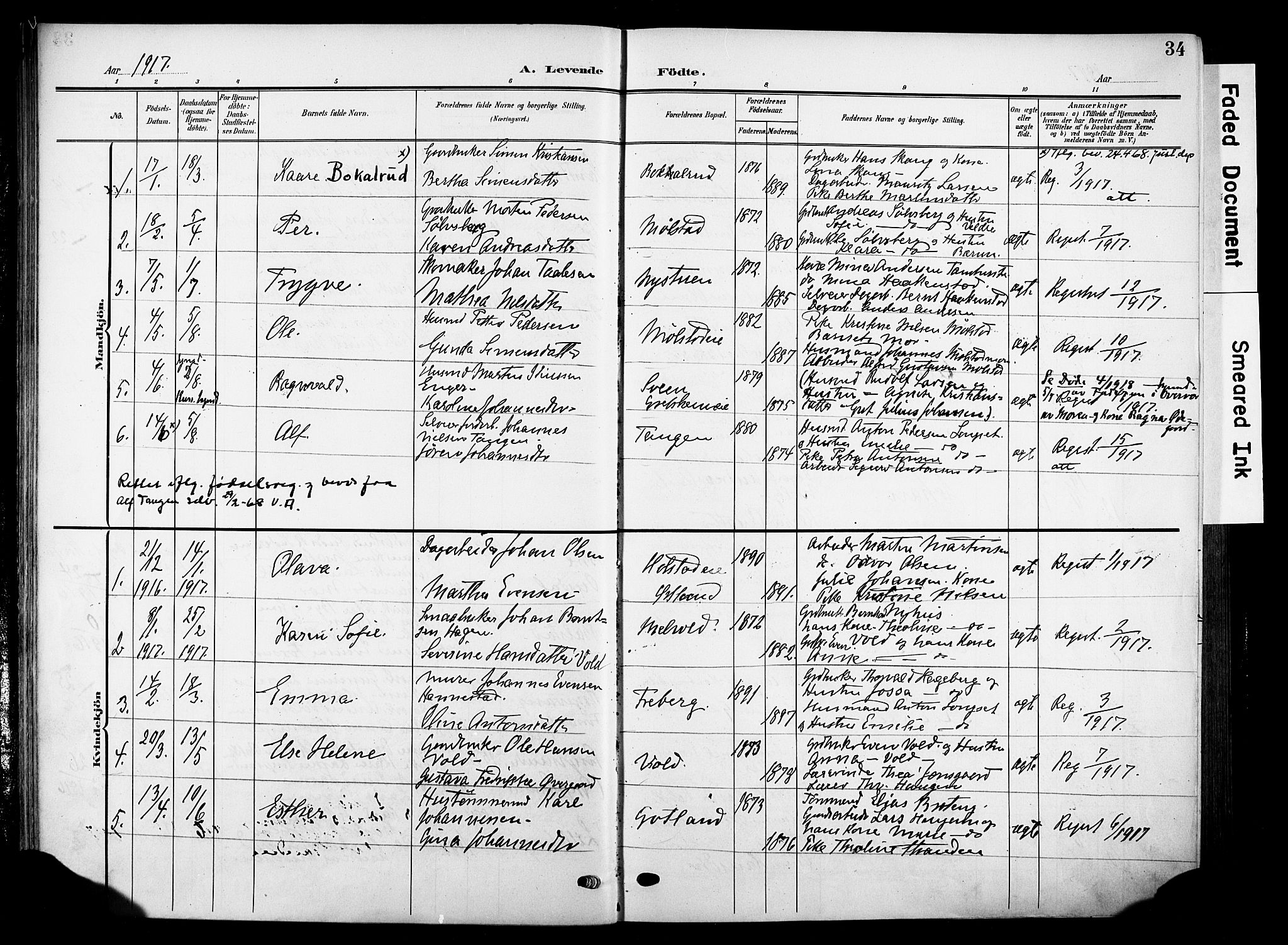 Nes prestekontor, Hedmark, SAH/PREST-020/K/Ka/L0014: Parish register (official) no. 14, 1906-1929, p. 34