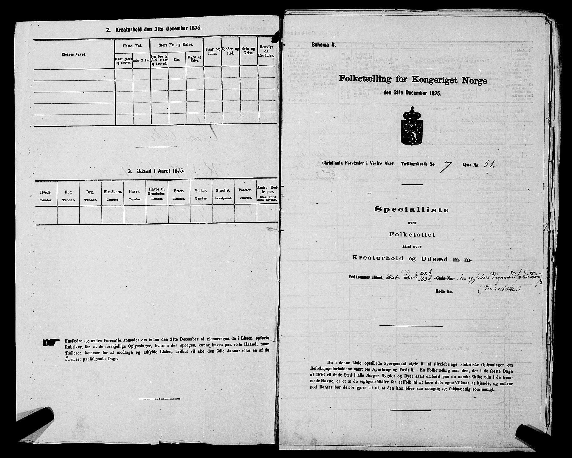 RA, 1875 census for 0218aP Vestre Aker, 1875, p. 1136