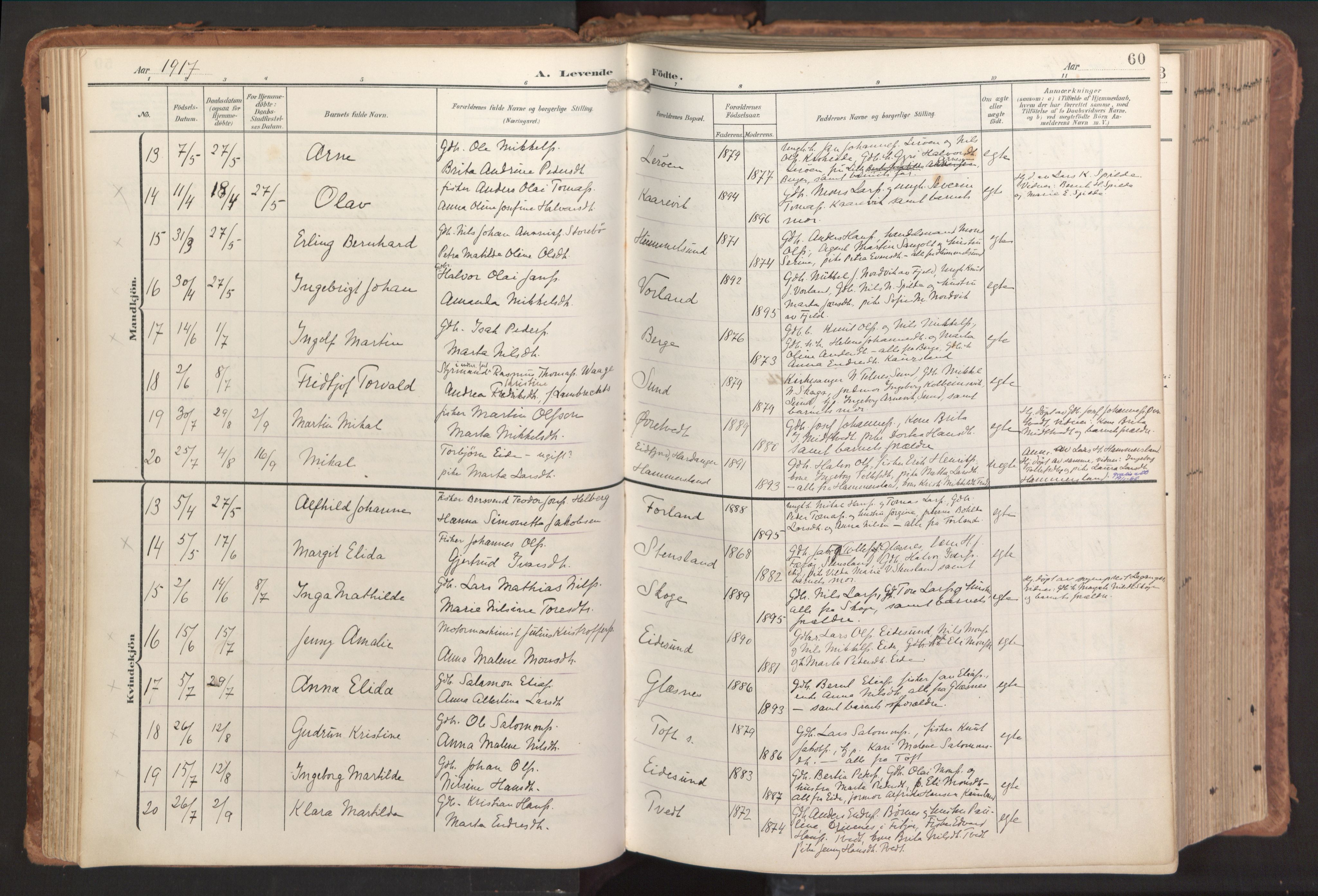 Sund sokneprestembete, AV/SAB-A-99930: Parish register (official) no. B 2, 1907-1926, p. 60