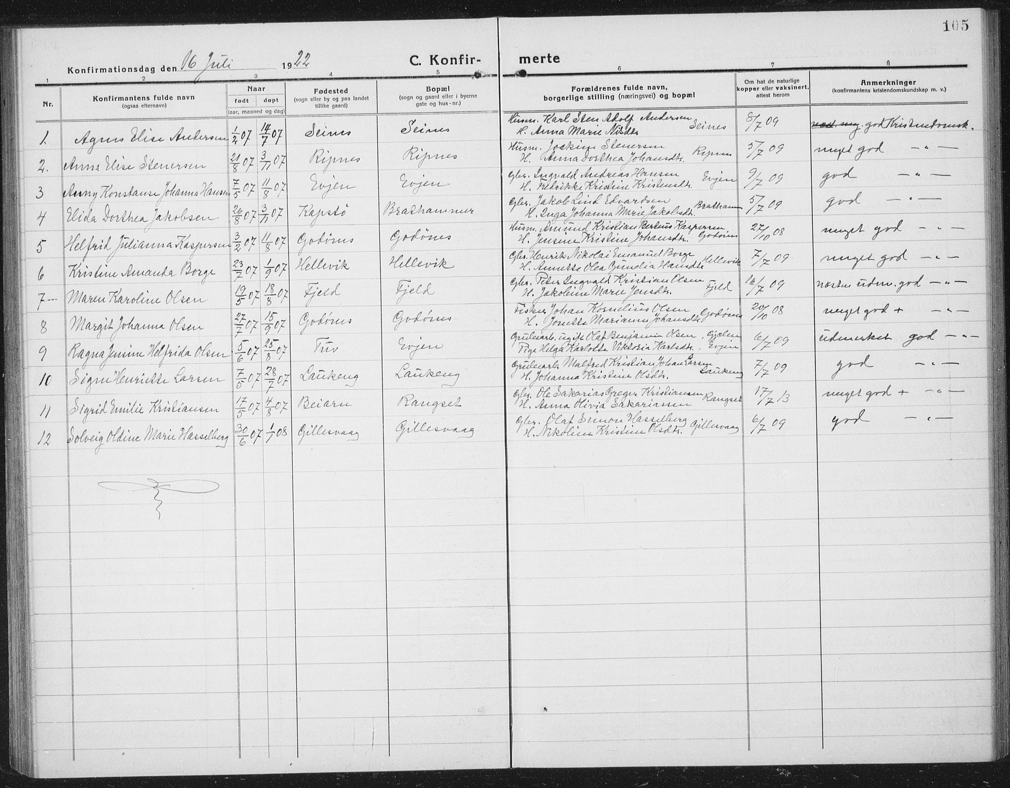 Ministerialprotokoller, klokkerbøker og fødselsregistre - Nordland, AV/SAT-A-1459/804/L0089: Parish register (copy) no. 804C02, 1918-1935, p. 105