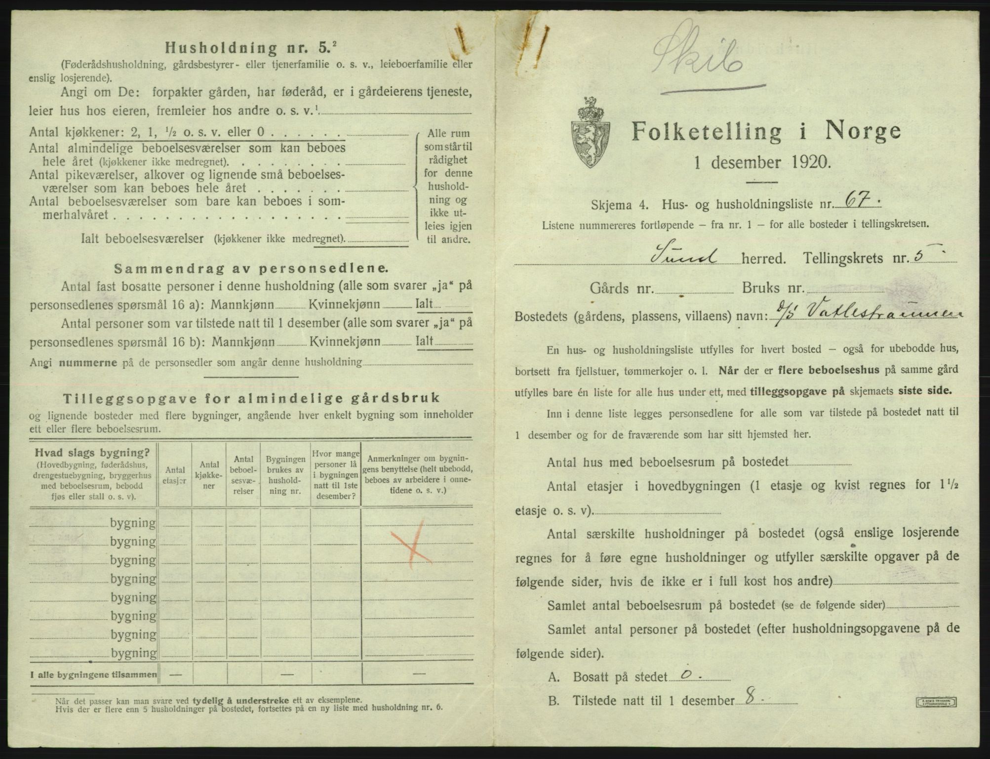 SAB, 1920 census for Sund, 1920, p. 502