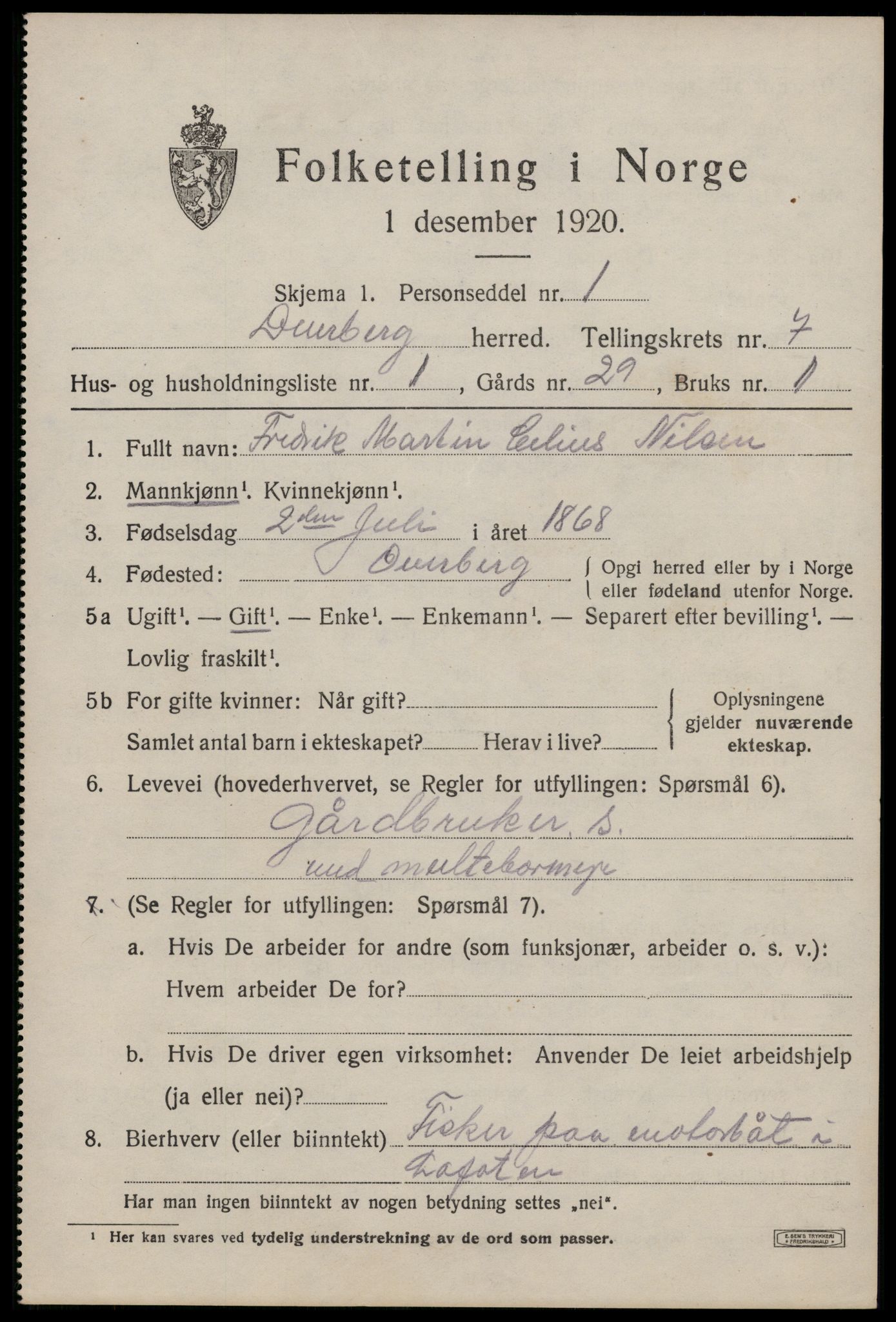 SAT, 1920 census for Dverberg, 1920, p. 6634