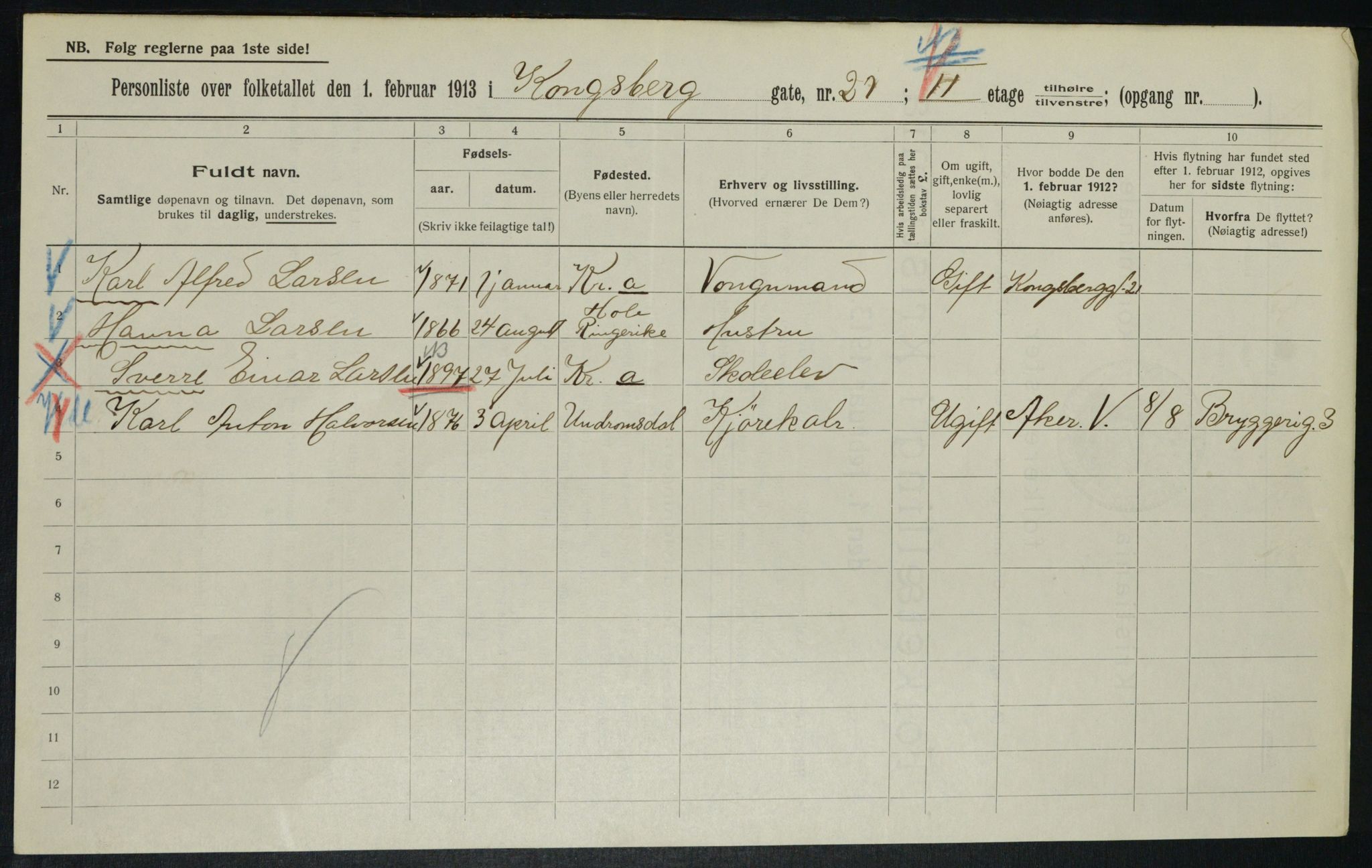 OBA, Municipal Census 1913 for Kristiania, 1913, p. 52710