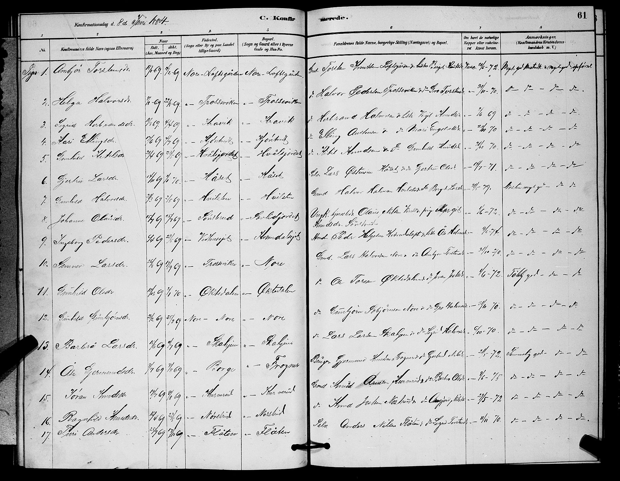 Nore kirkebøker, AV/SAKO-A-238/G/Ga/L0002: Parish register (copy) no. I 2, 1878-1885, p. 61