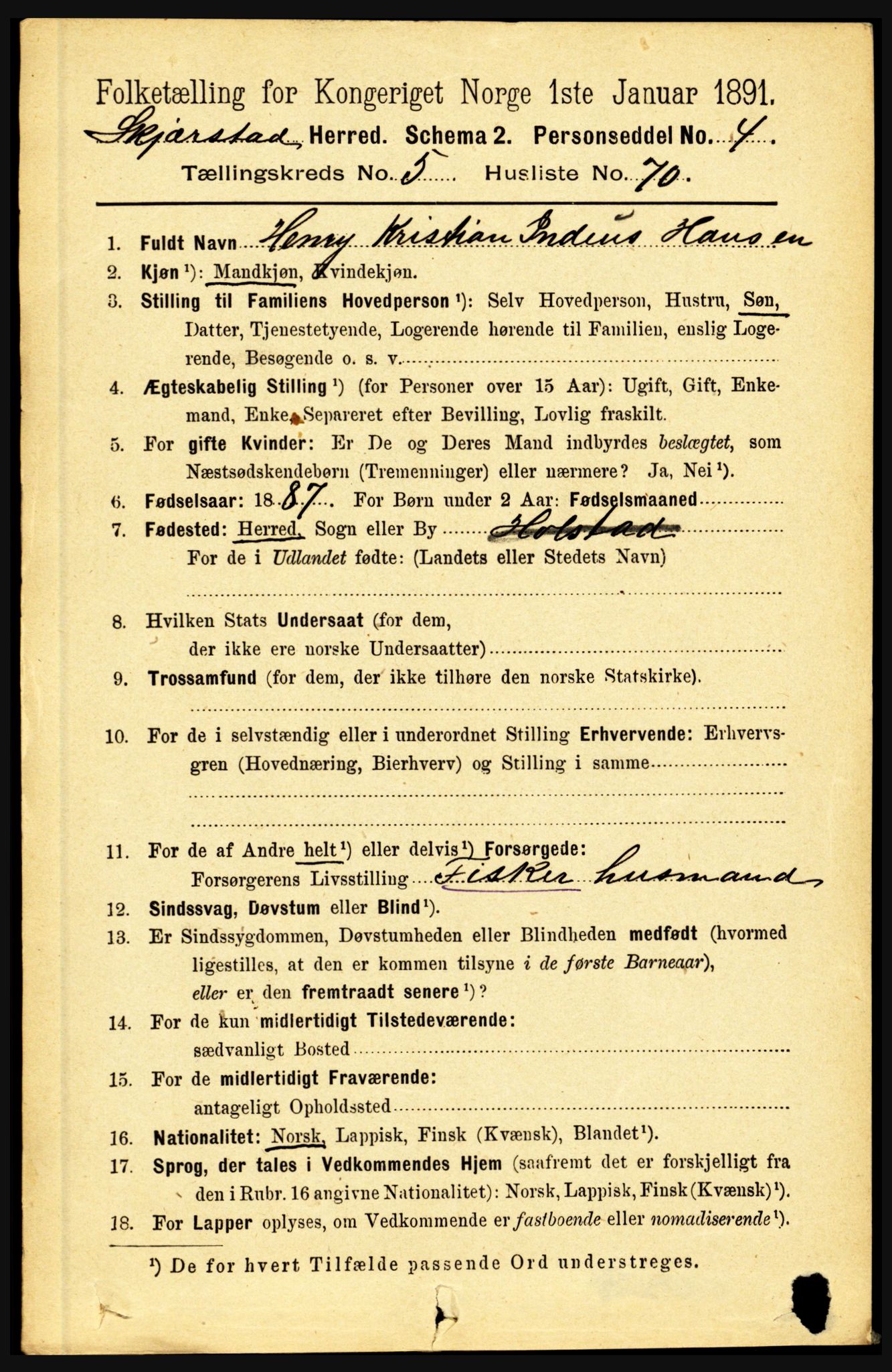 RA, 1891 census for 1842 Skjerstad, 1891, p. 1896