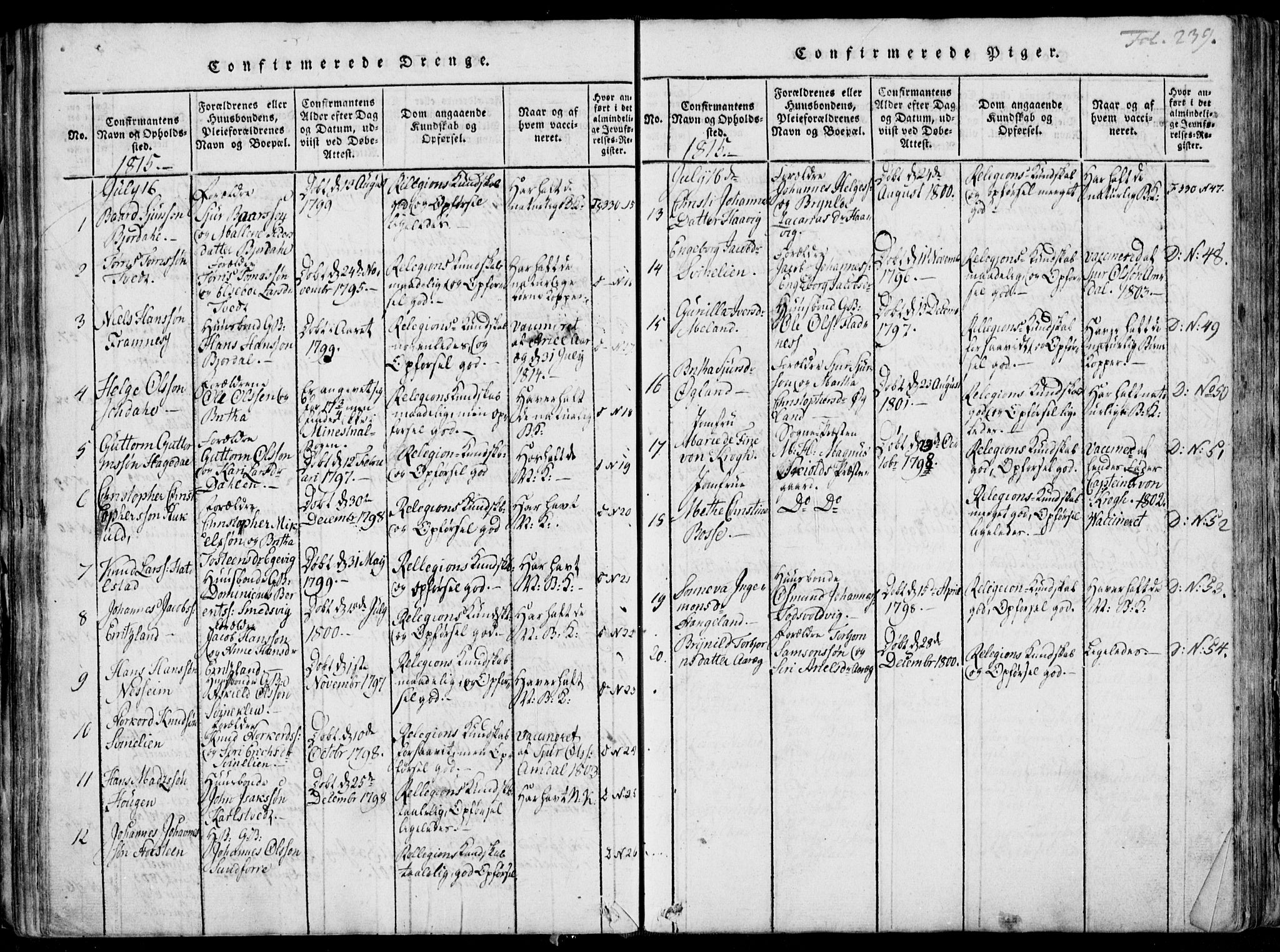 Skjold sokneprestkontor, SAST/A-101847/H/Ha/Haa/L0003: Parish register (official) no. A 3, 1815-1835, p. 239