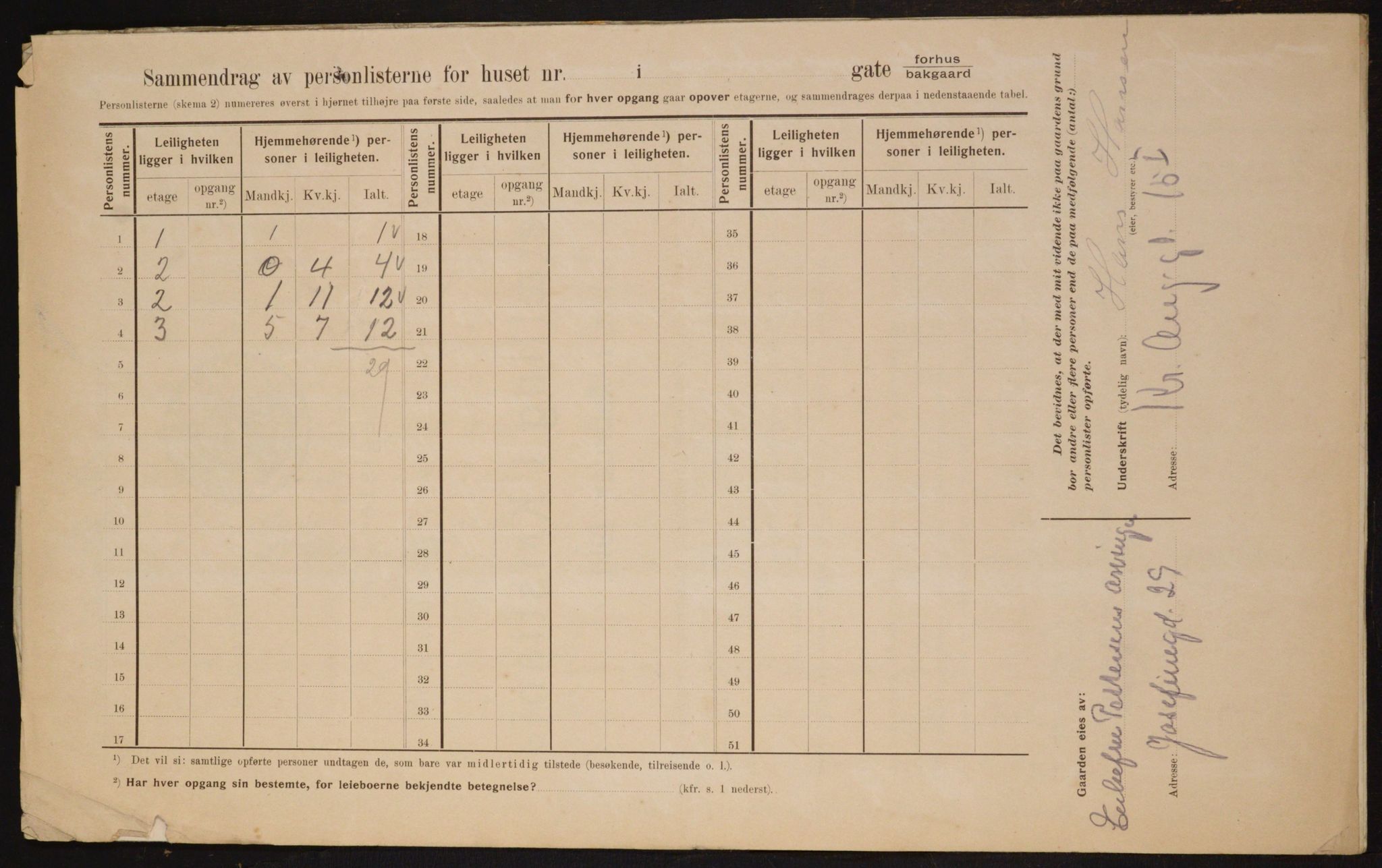 OBA, Municipal Census 1910 for Kristiania, 1910, p. 52350