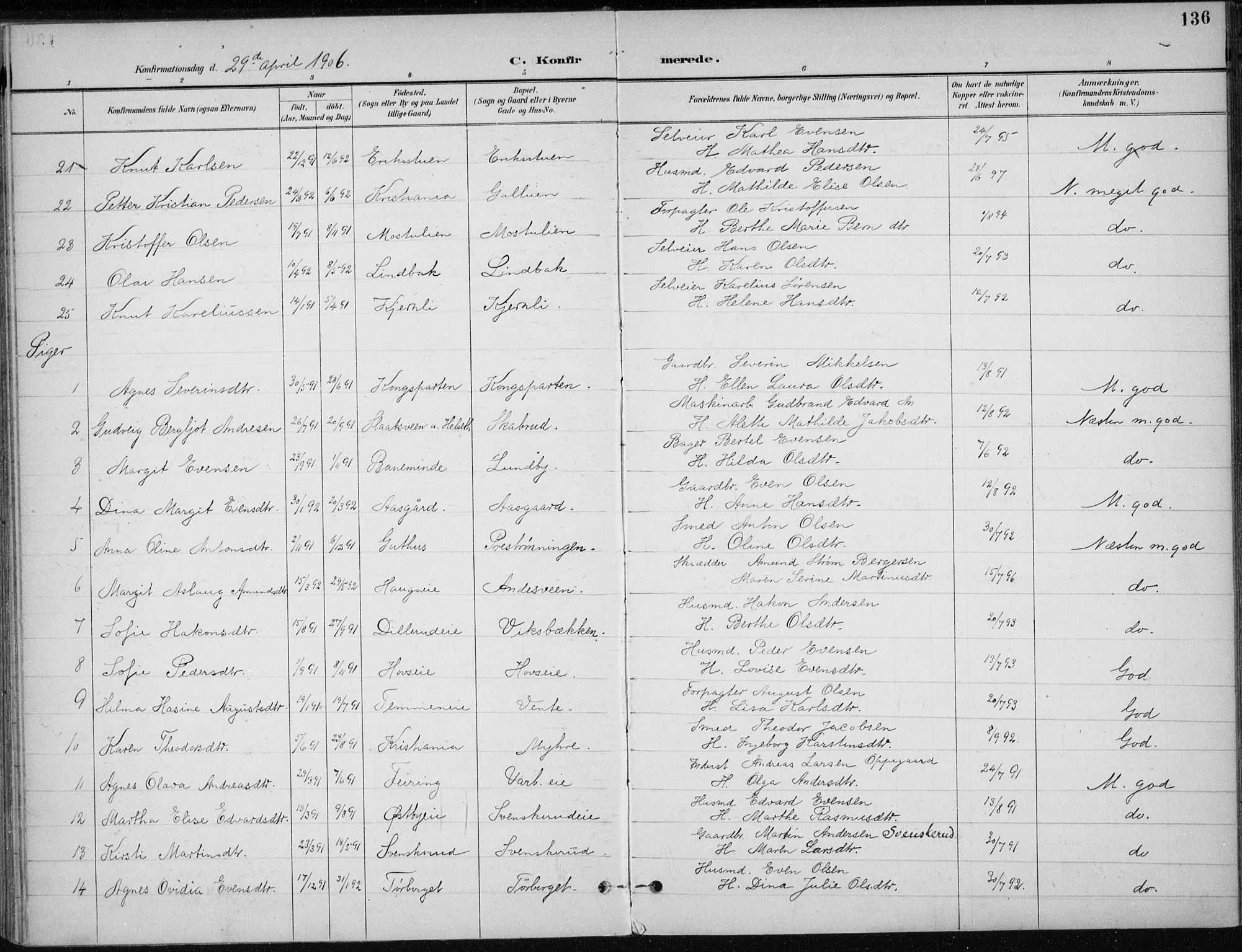 Stange prestekontor, AV/SAH-PREST-002/K/L0023: Parish register (official) no. 23, 1897-1920, p. 136