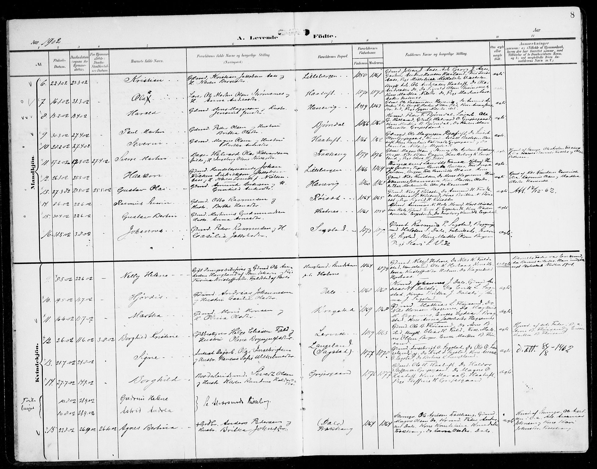 Alversund Sokneprestembete, AV/SAB-A-73901/H/Ha/Haa/Haac/L0002: Parish register (official) no. C 2, 1901-1921, p. 8