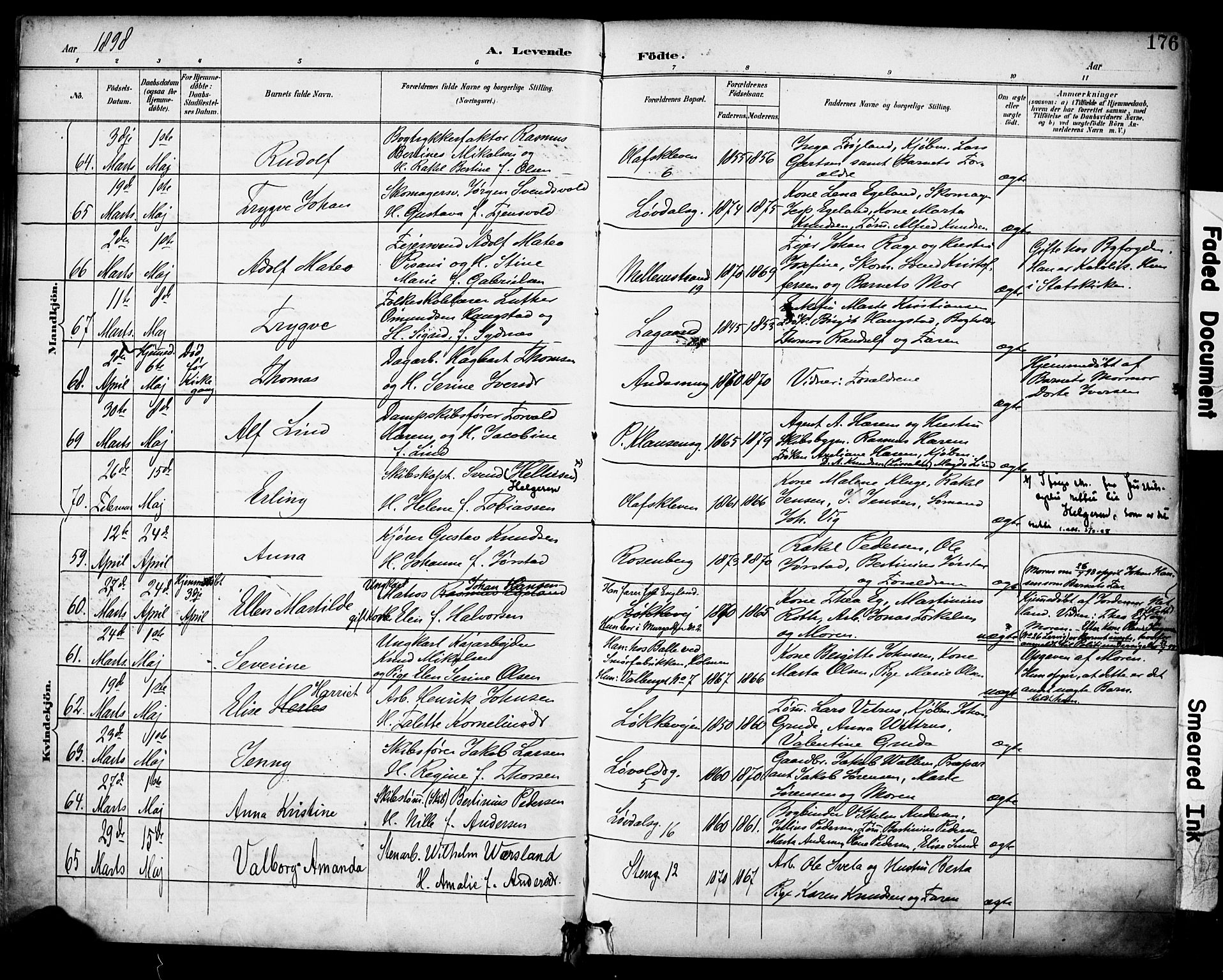 Domkirken sokneprestkontor, SAST/A-101812/001/30/30BA/L0030: Parish register (official) no. A 29, 1889-1902, p. 176