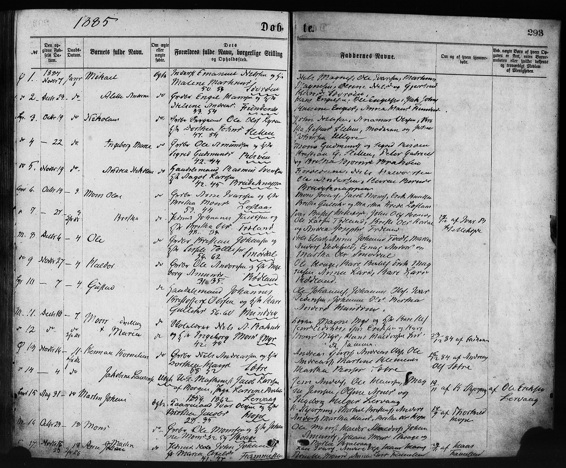 Lindås Sokneprestembete, SAB/A-76701/H/Haa: Parish register (official) no. A 18, 1869-1885, p. 293