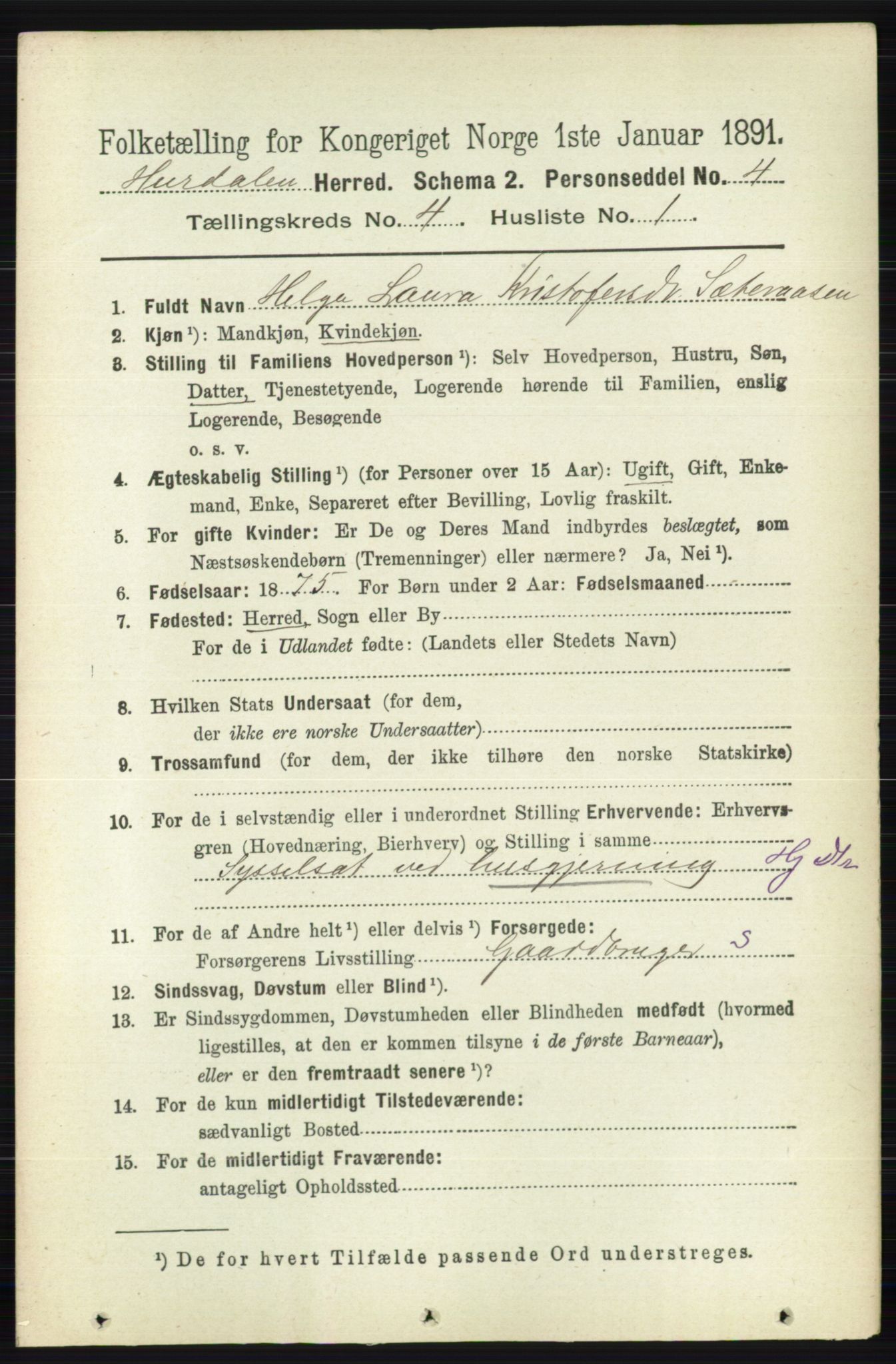 RA, 1891 census for 0239 Hurdal, 1891, p. 1432