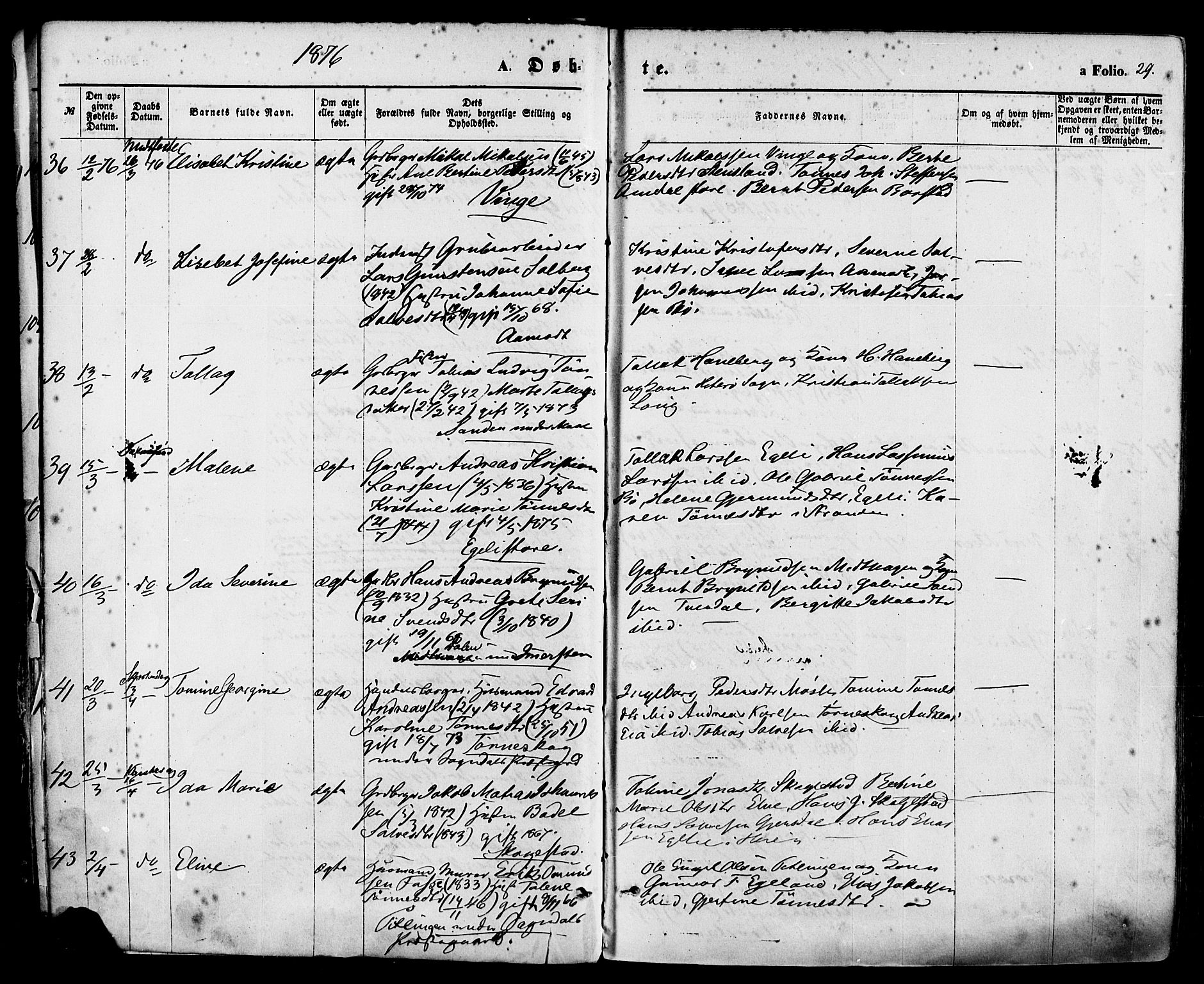 Sokndal sokneprestkontor, AV/SAST-A-101808: Parish register (official) no. A 10, 1874-1886, p. 29