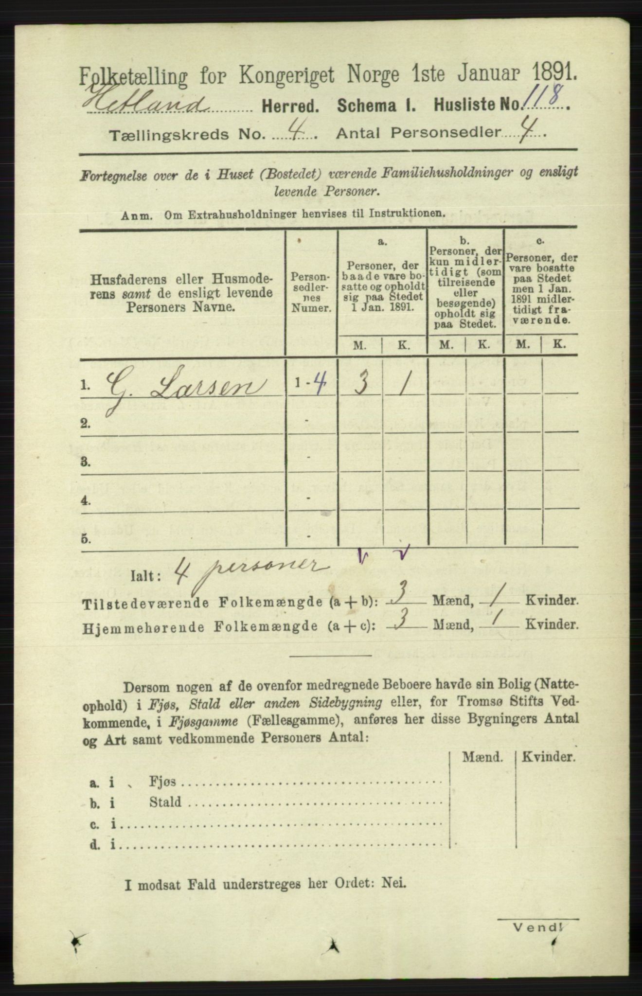 RA, 1891 census for 1126 Hetland, 1891, p. 1976