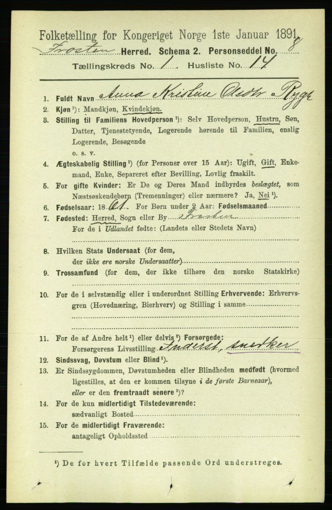 RA, 1891 census for 1717 Frosta, 1891, p. 241