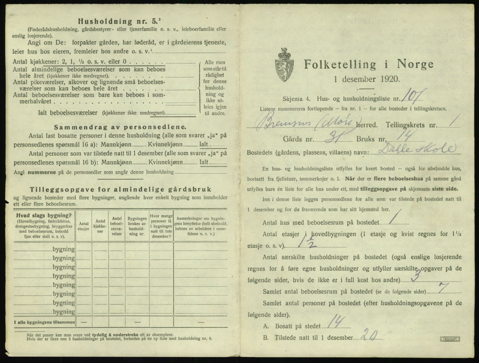 SAT, 1920 census for Bremsnes, 1920, p. 249