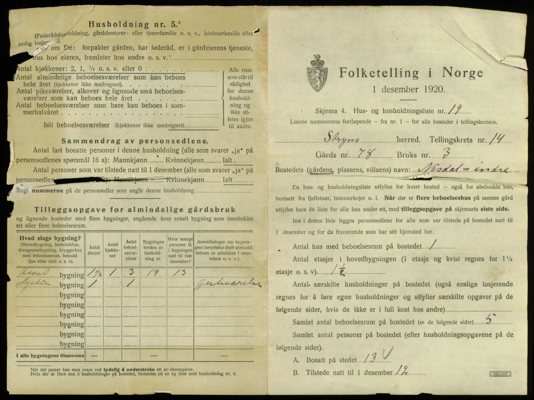 SAB, 1920 census for Stryn, 1920, p. 886