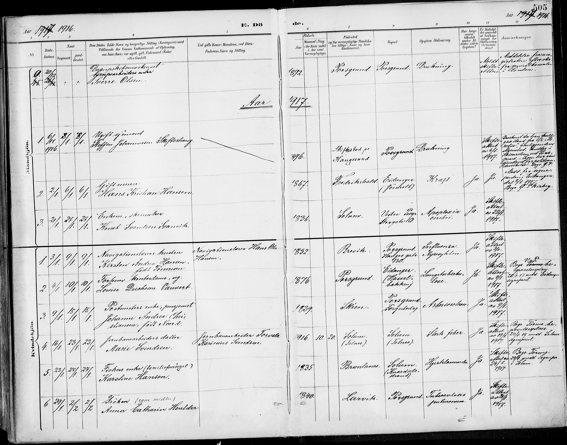 Porsgrunn kirkebøker , AV/SAKO-A-104/F/Fa/L0011: Parish register (official) no. 11, 1895-1919, p. 505