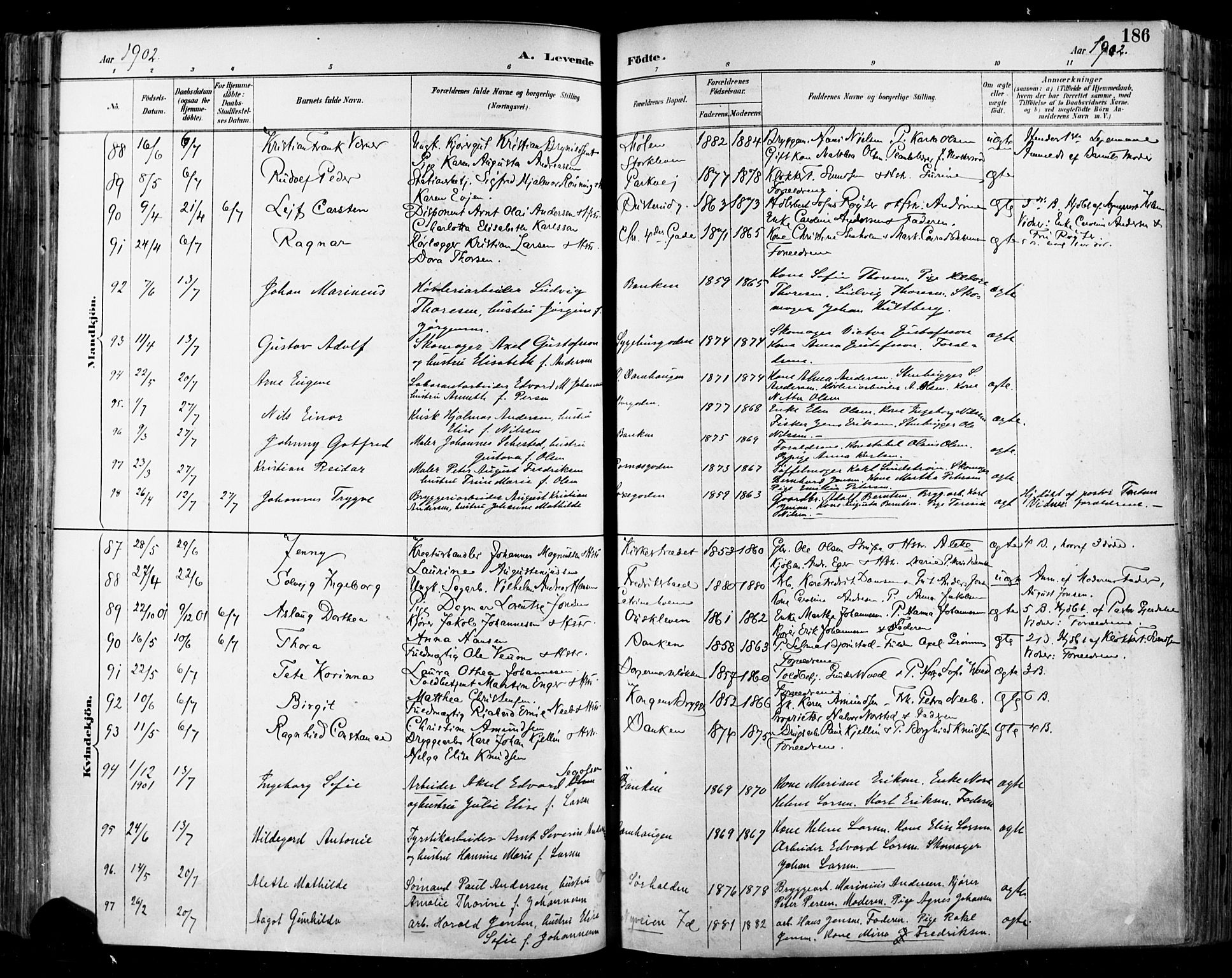 Halden prestekontor Kirkebøker, SAO/A-10909/F/Fa/L0013: Parish register (official) no. I 13, 1890-1906, p. 186