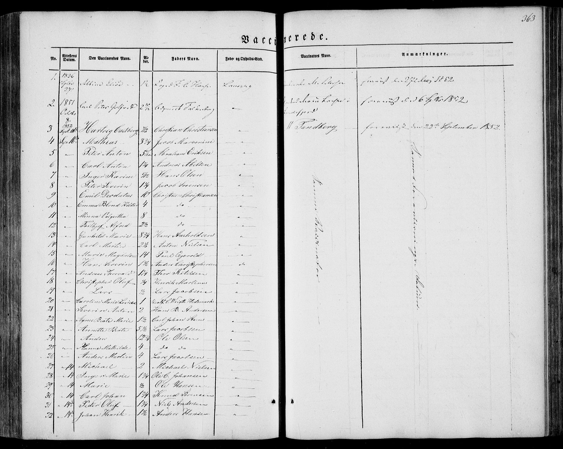 Larvik kirkebøker, SAKO/A-352/F/Fa/L0003: Parish register (official) no. I 3, 1848-1856, p. 363