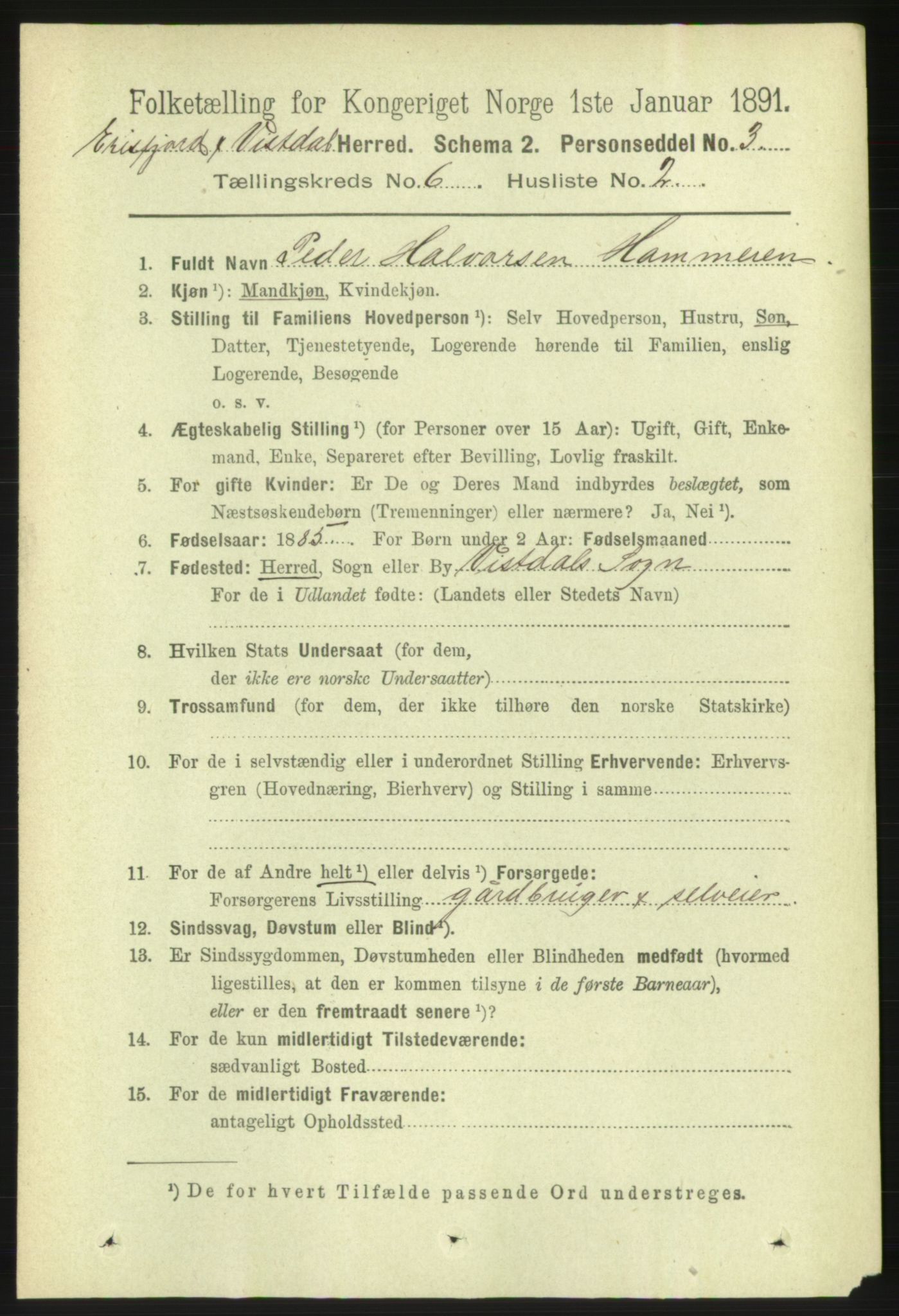 RA, 1891 census for 1542 Eresfjord og Vistdal, 1891, p. 1538