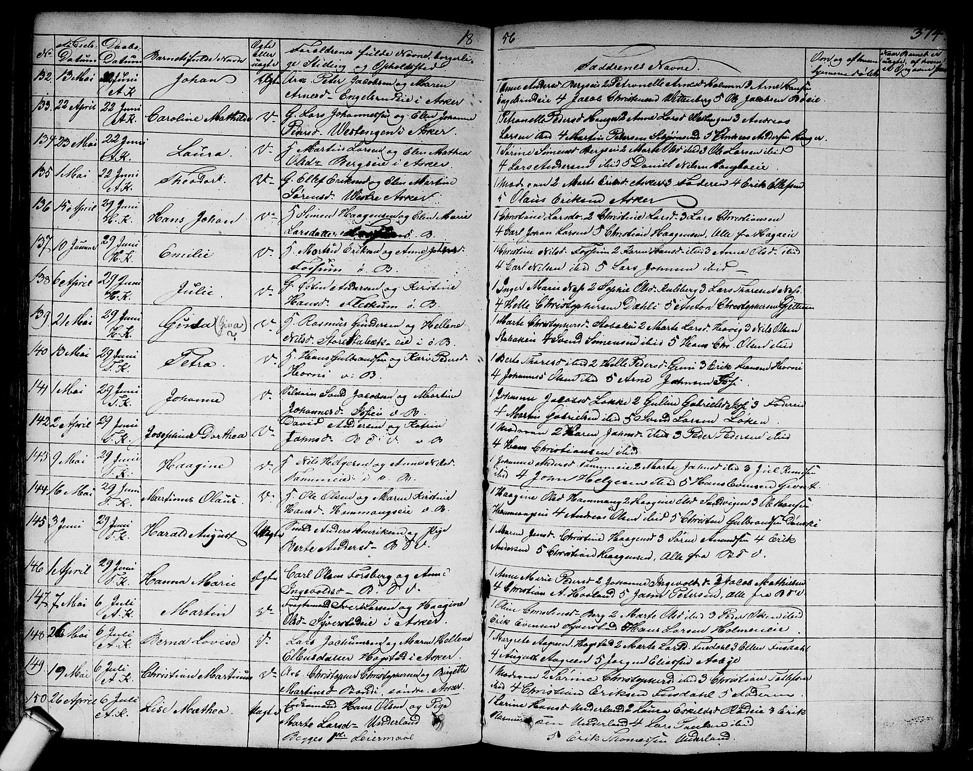 Asker prestekontor Kirkebøker, AV/SAO-A-10256a/F/Fa/L0007: Parish register (official) no. I 7, 1825-1864, p. 374