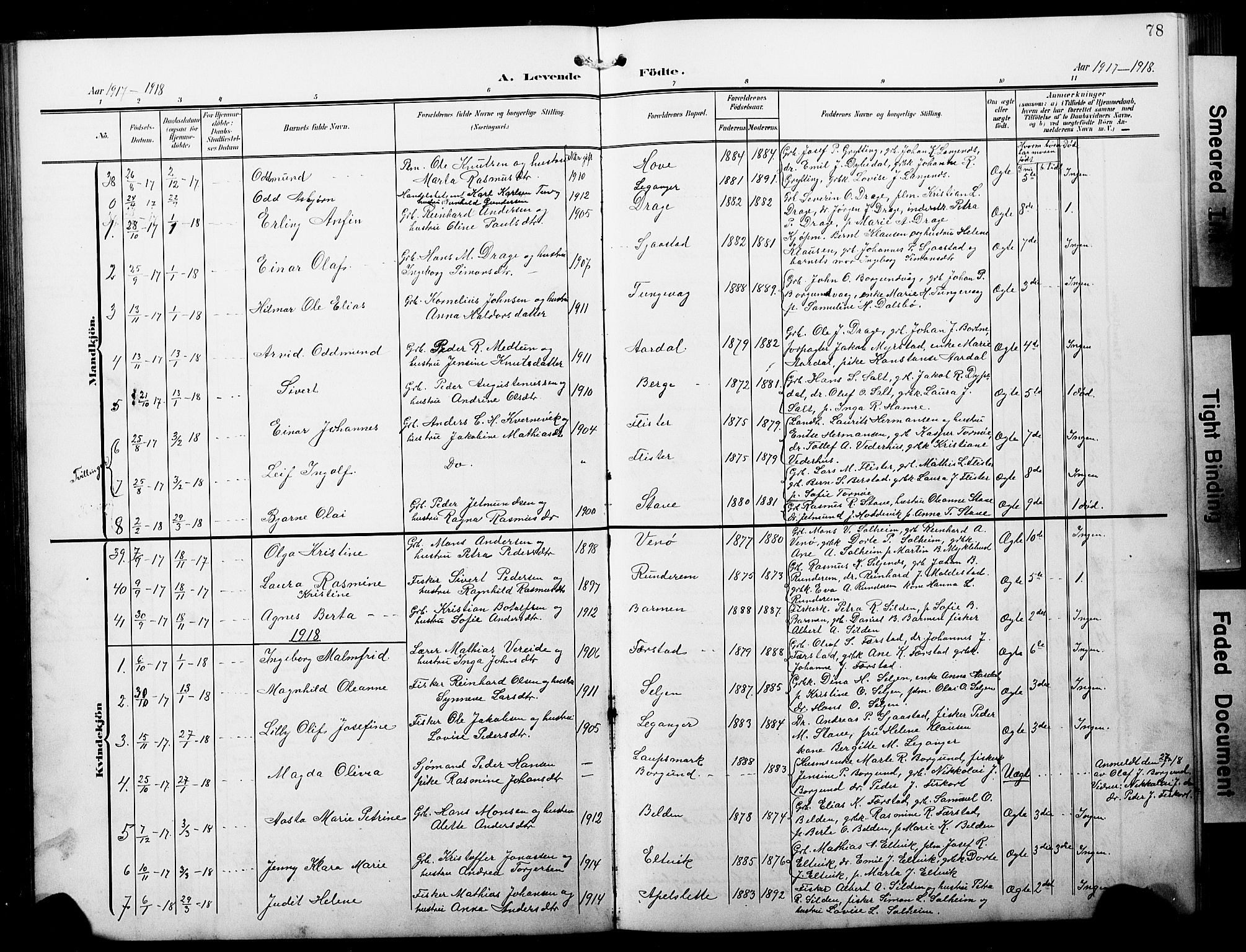 Selje sokneprestembete, AV/SAB-A-99938/H/Ha/Hab/Habb: Parish register (copy) no. B 1, 1905-1923, p. 78