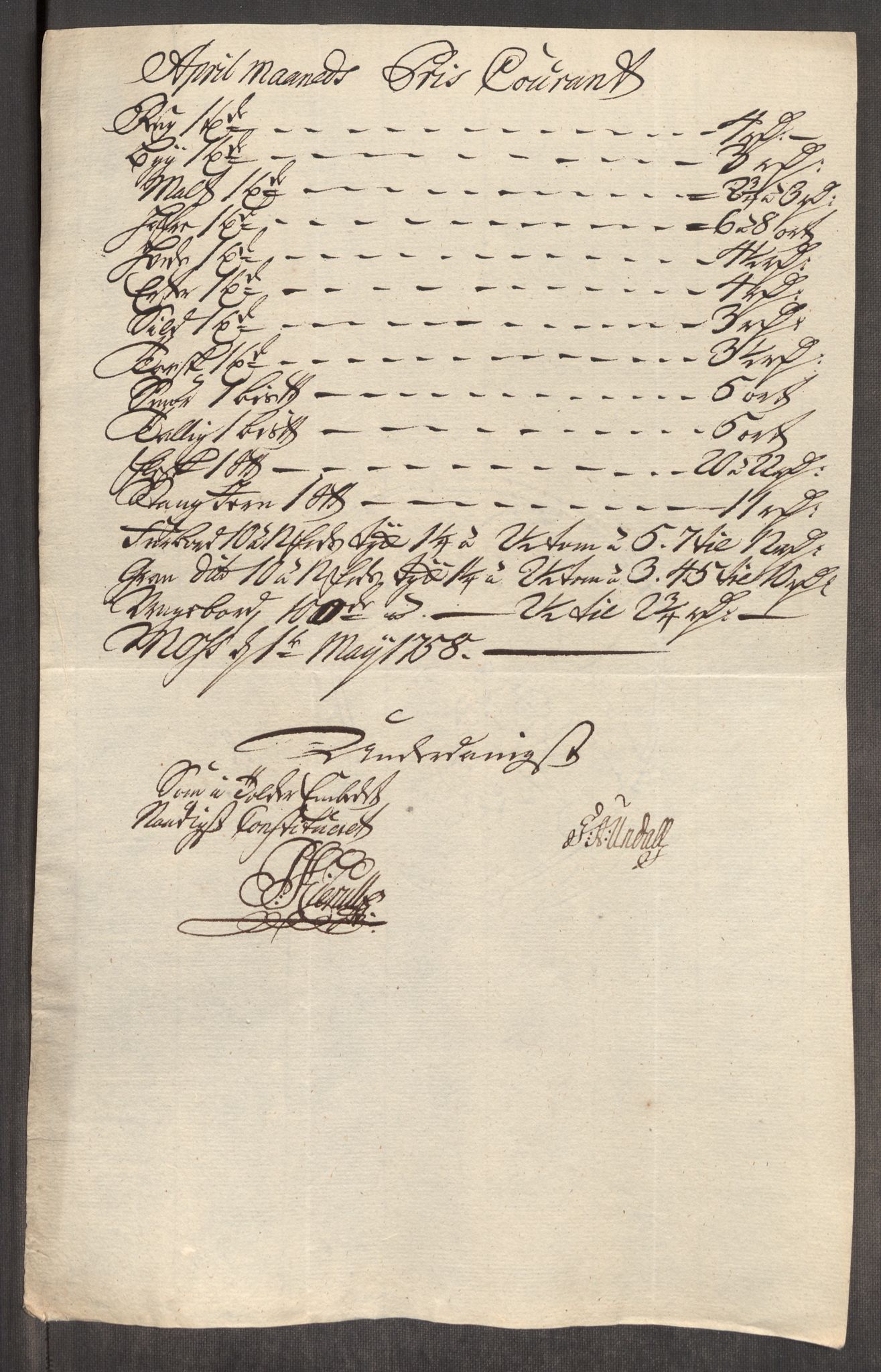 Rentekammeret inntil 1814, Realistisk ordnet avdeling, AV/RA-EA-4070/Oe/L0006: [Ø1]: Priskuranter, 1758-1760, p. 79