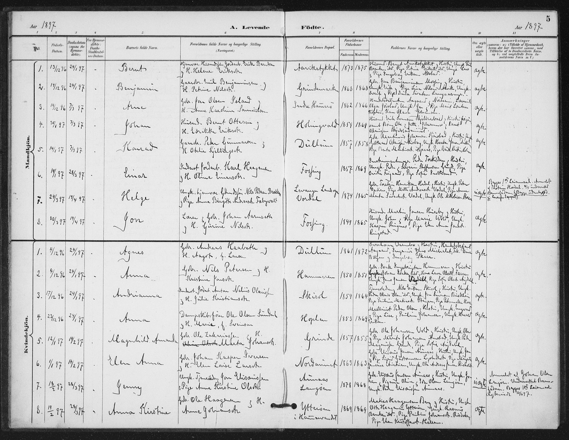 Ministerialprotokoller, klokkerbøker og fødselsregistre - Nord-Trøndelag, SAT/A-1458/714/L0131: Parish register (official) no. 714A02, 1896-1918, p. 5