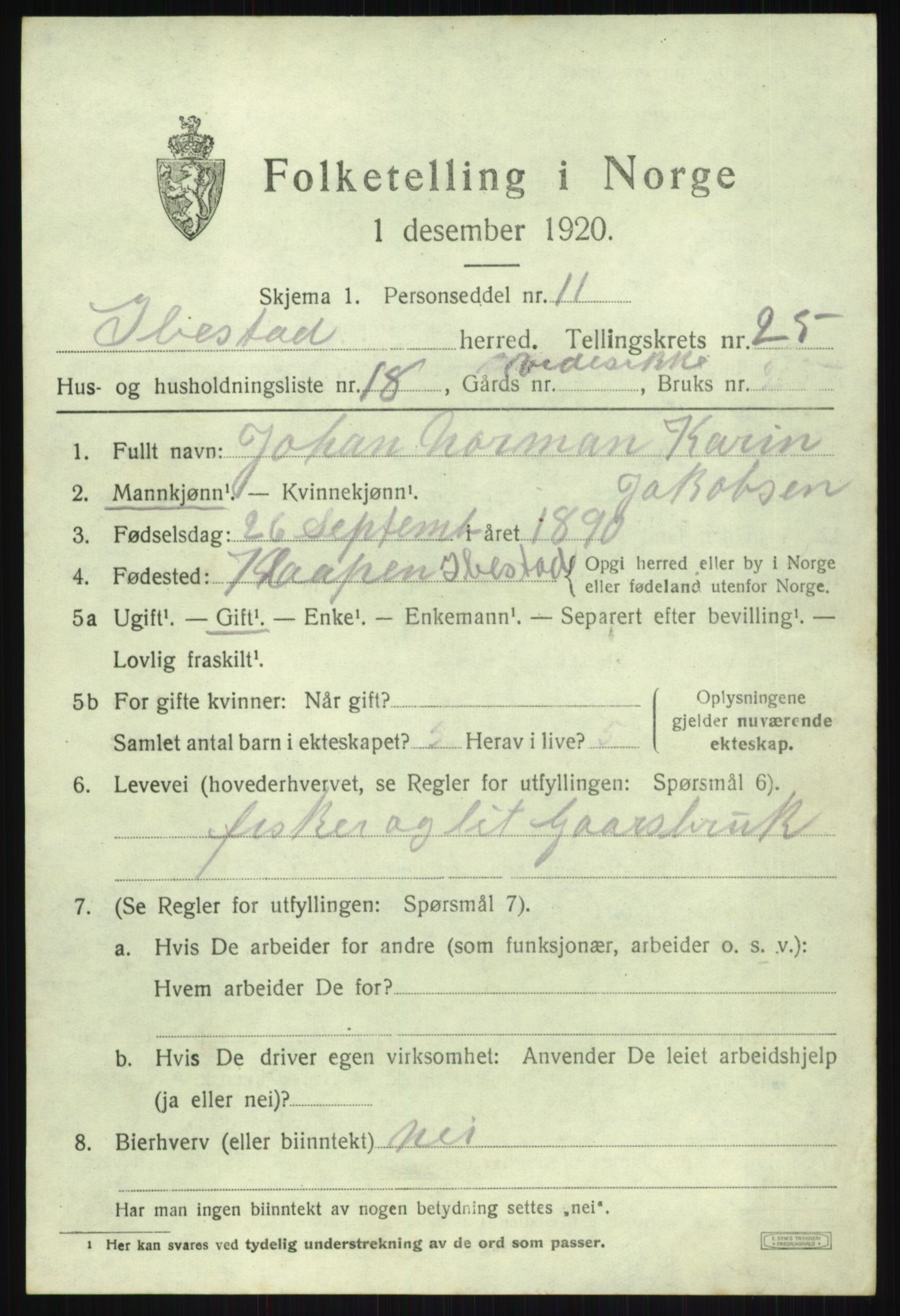 SATØ, 1920 census for Ibestad, 1920, p. 13511