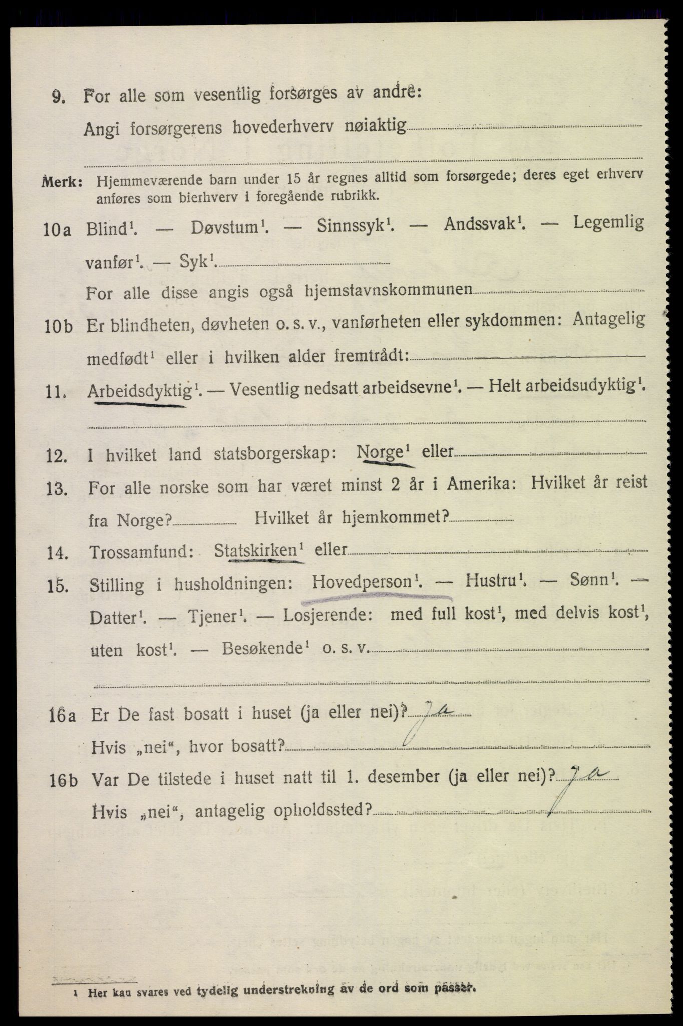 SAK, 1920 census for Oddernes, 1920, p. 3316