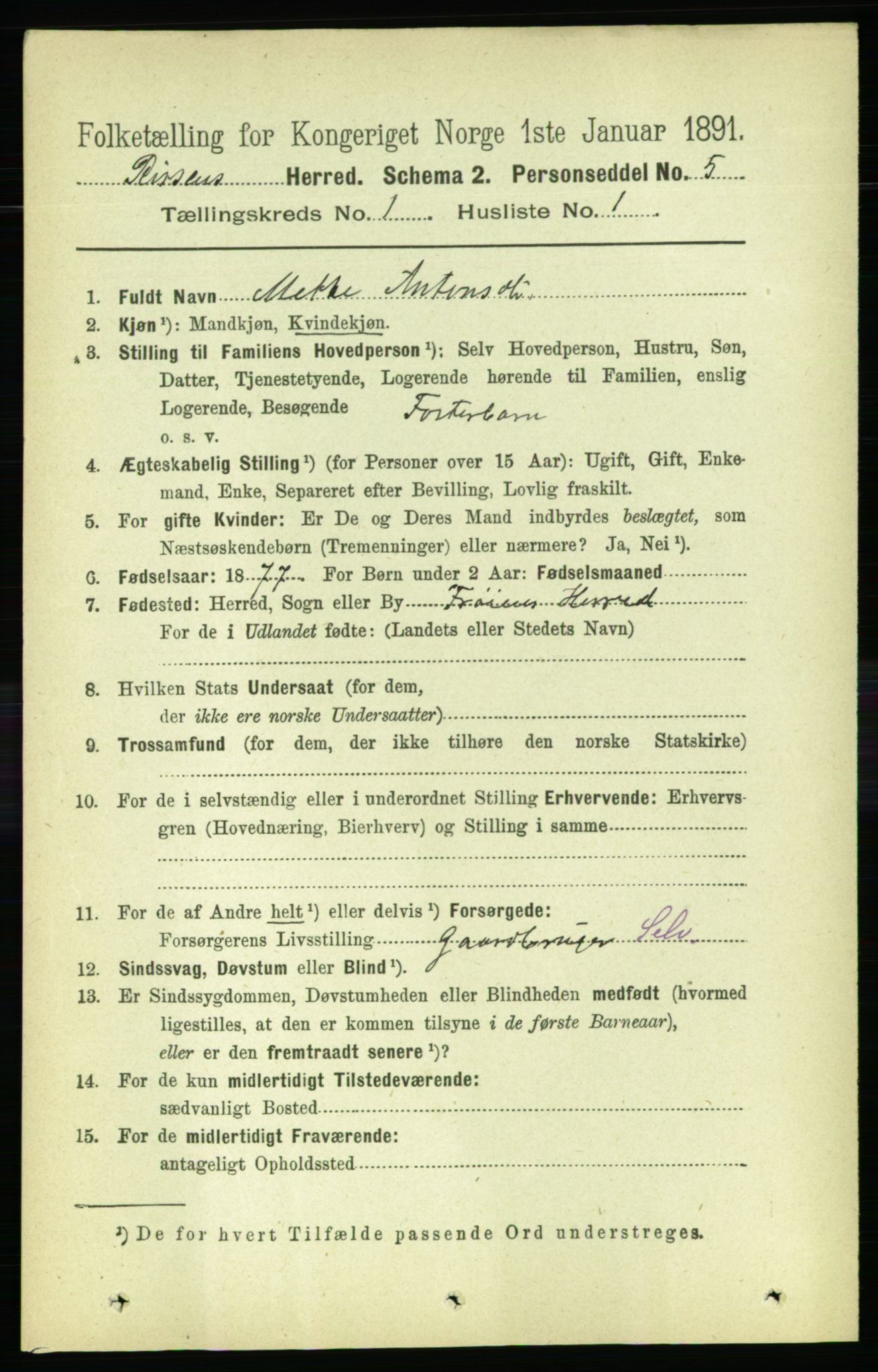 RA, 1891 census for 1624 Rissa, 1891, p. 162