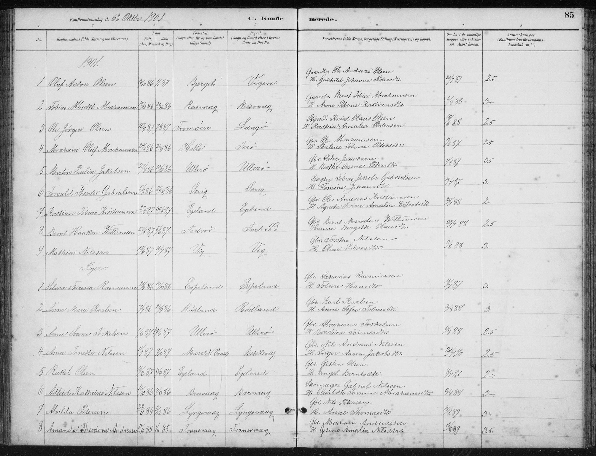 Herad sokneprestkontor, AV/SAK-1111-0018/F/Fb/Fbb/L0004: Parish register (copy) no. B 4, 1890-1935, p. 85