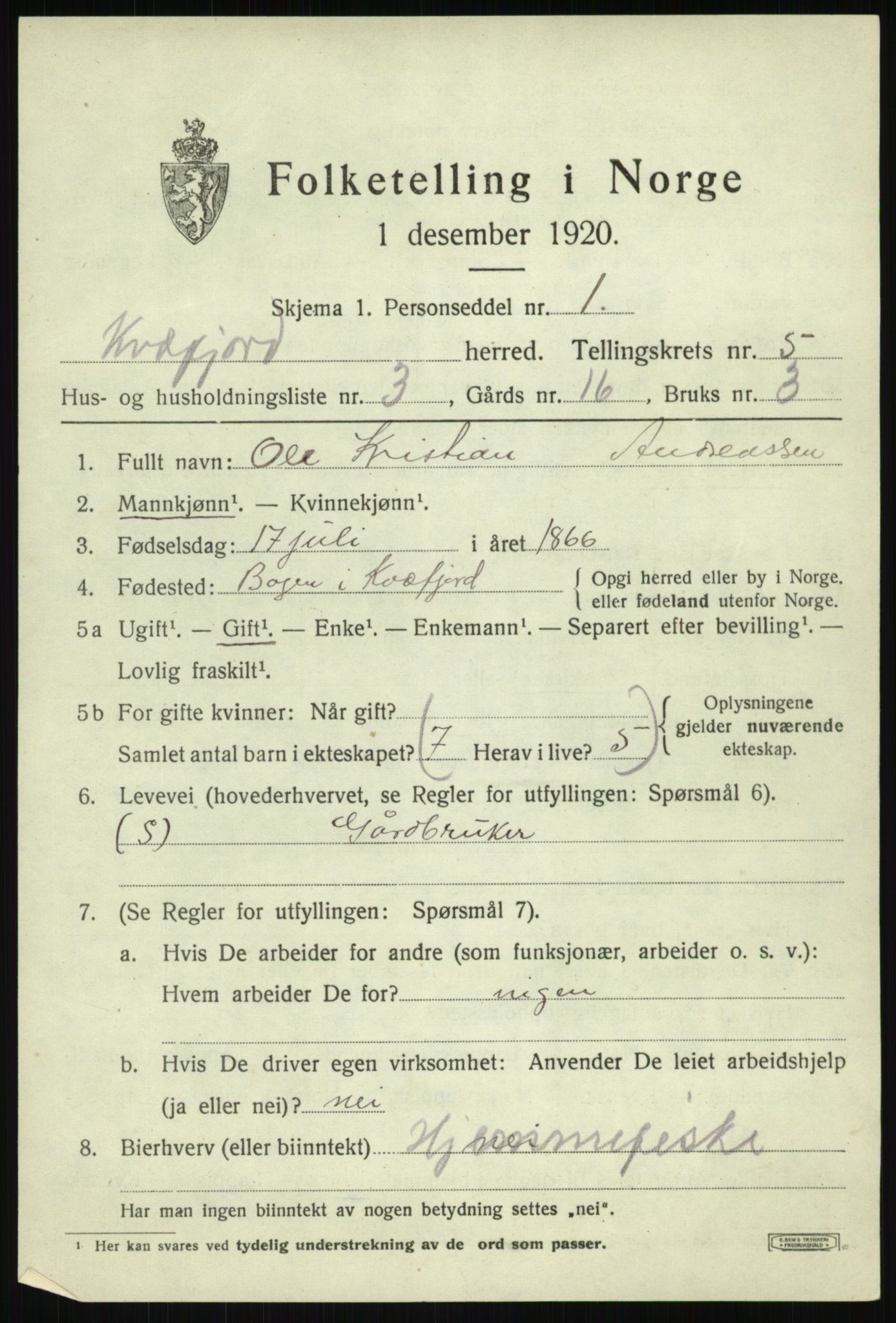 SATØ, 1920 census for Kvæfjord, 1920, p. 2599