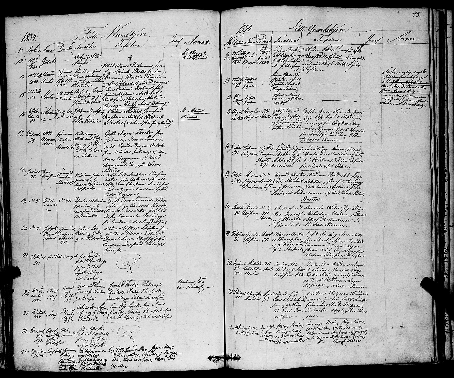 Larvik kirkebøker, SAKO/A-352/F/Fa/L0002: Parish register (official) no. I 2, 1825-1847, p. 45