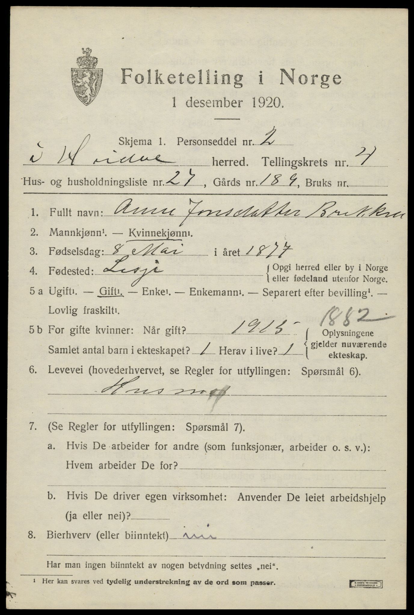 SAH, 1920 census for Heidal, 1920, p. 2356