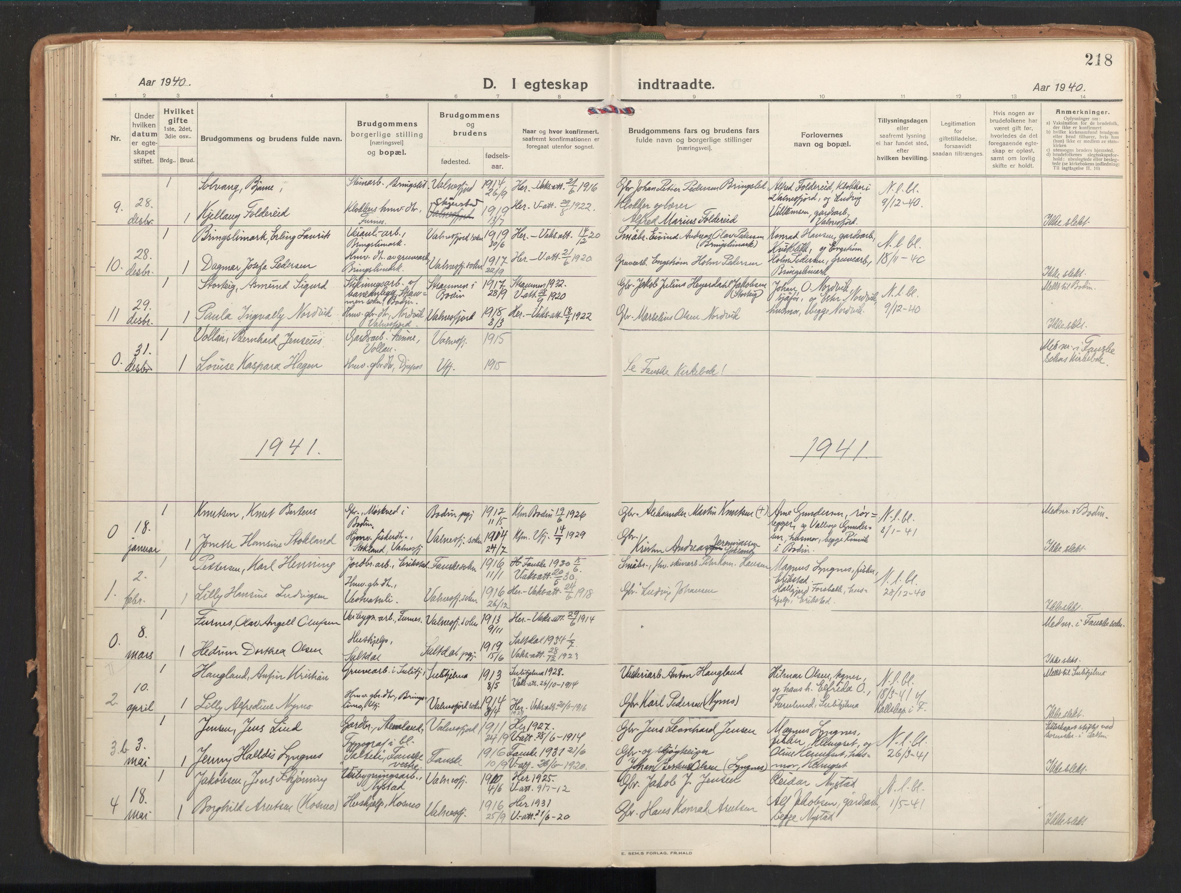 Ministerialprotokoller, klokkerbøker og fødselsregistre - Nordland, SAT/A-1459/851/L0725: Parish register (official) no. 851A02, 1922-1944, p. 218