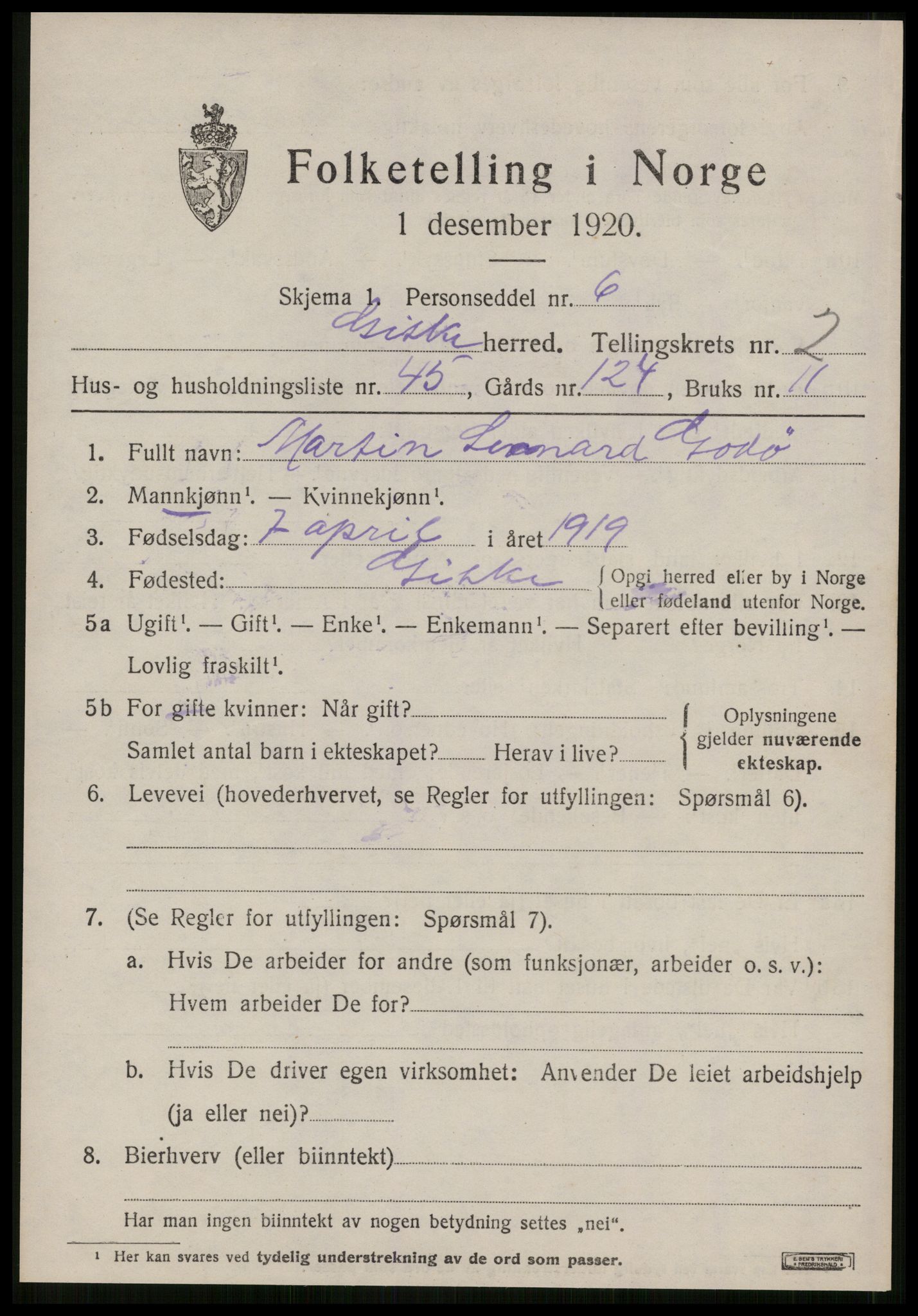 SAT, 1920 census for Giske, 1920, p. 1610