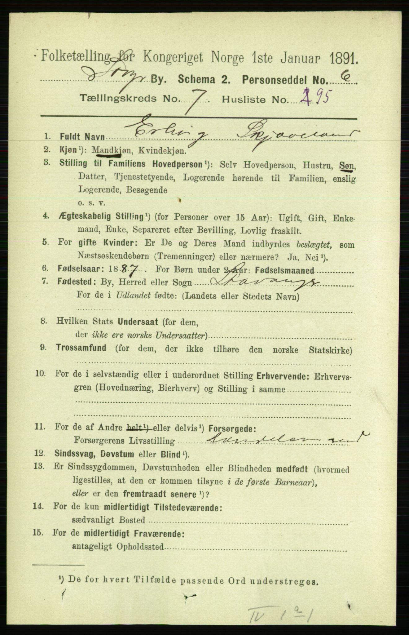 RA, 1891 census for 1103 Stavanger, 1891, p. 11972