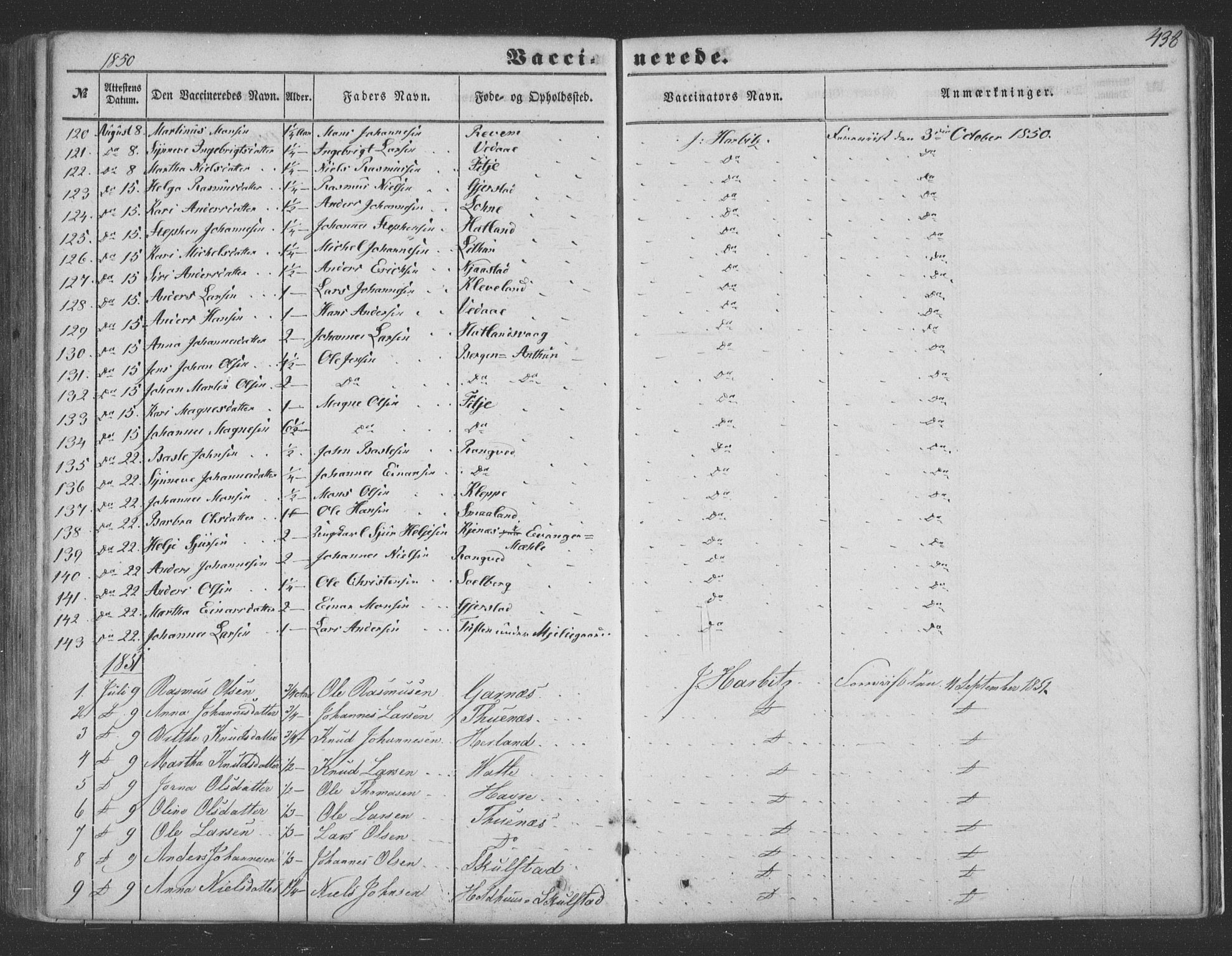 Haus sokneprestembete, AV/SAB-A-75601/H/Haa: Parish register (official) no. A 16 II, 1848-1857, p. 438