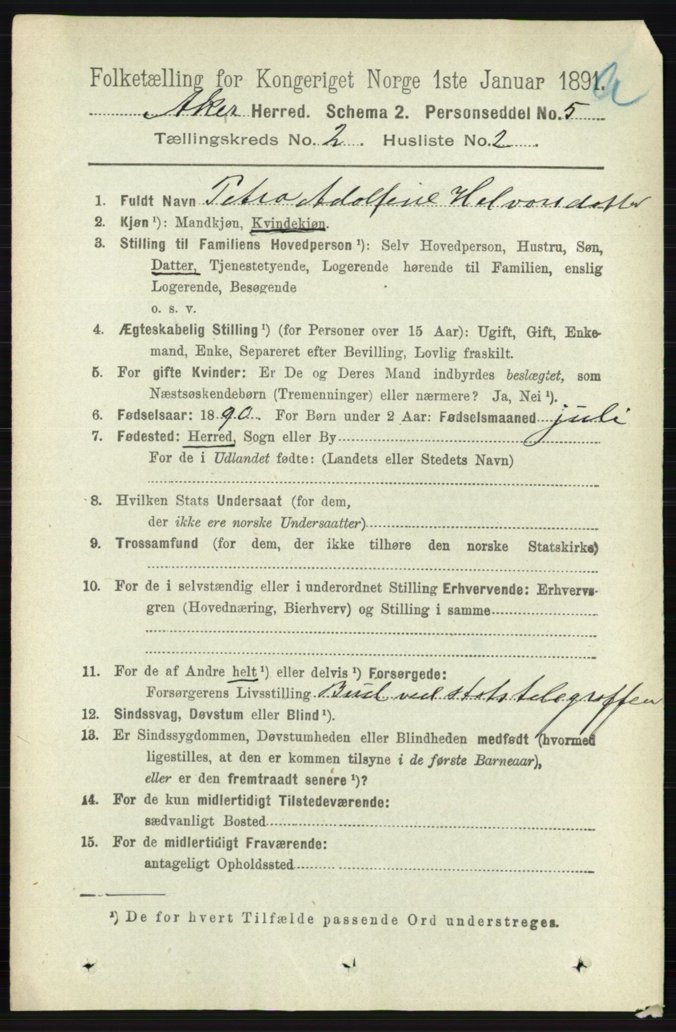 RA, 1891 census for 0218 Aker, 1891, p. 1370