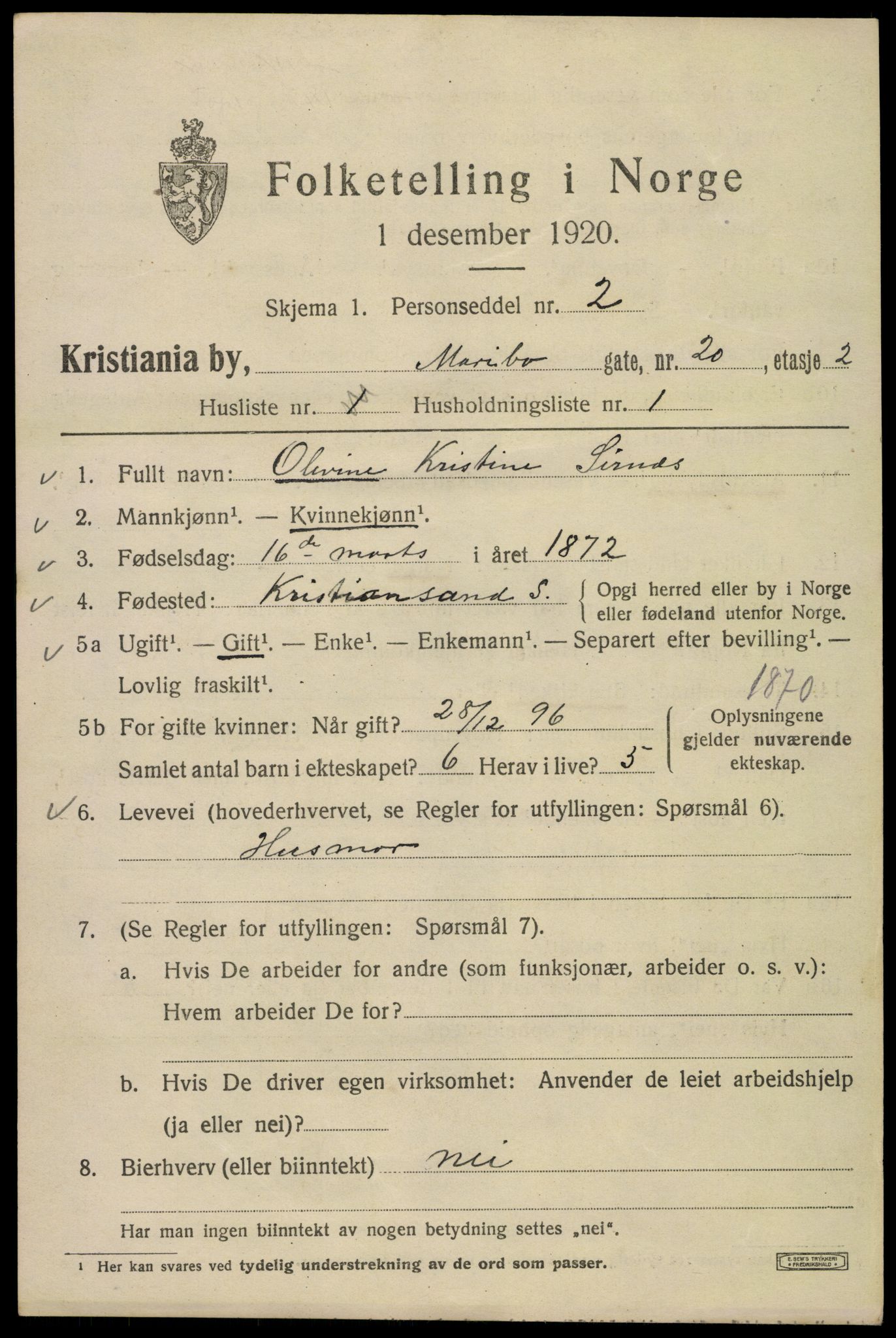 SAO, 1920 census for Kristiania, 1920, p. 376375