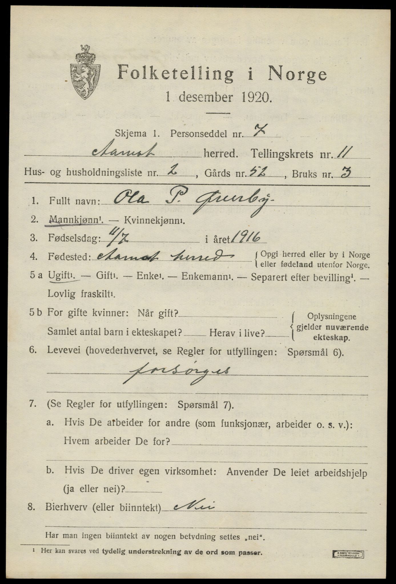 SAH, 1920 census for Åmot, 1920, p. 9435