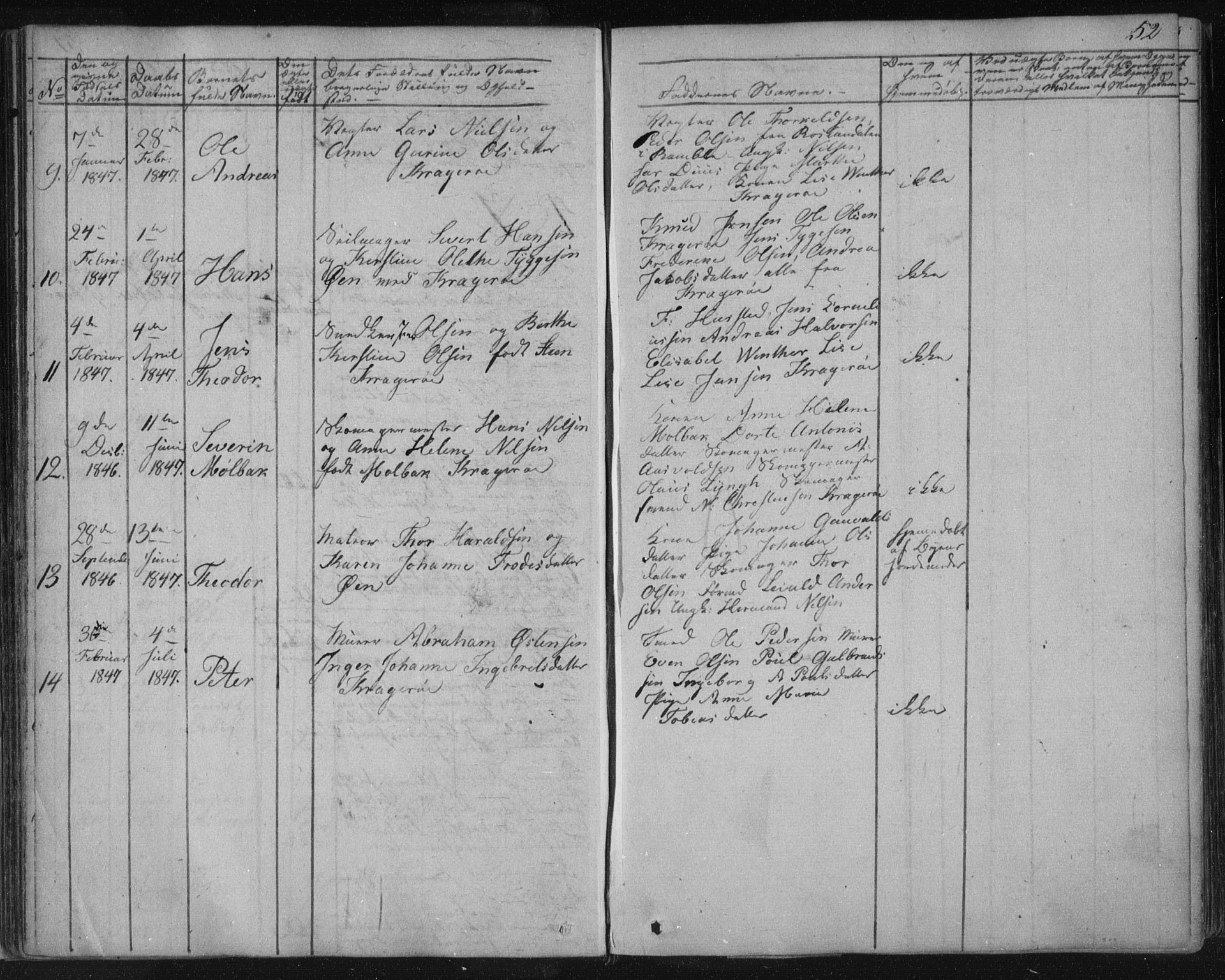 Kragerø kirkebøker, AV/SAKO-A-278/F/Fa/L0005: Parish register (official) no. 5, 1832-1847, p. 52