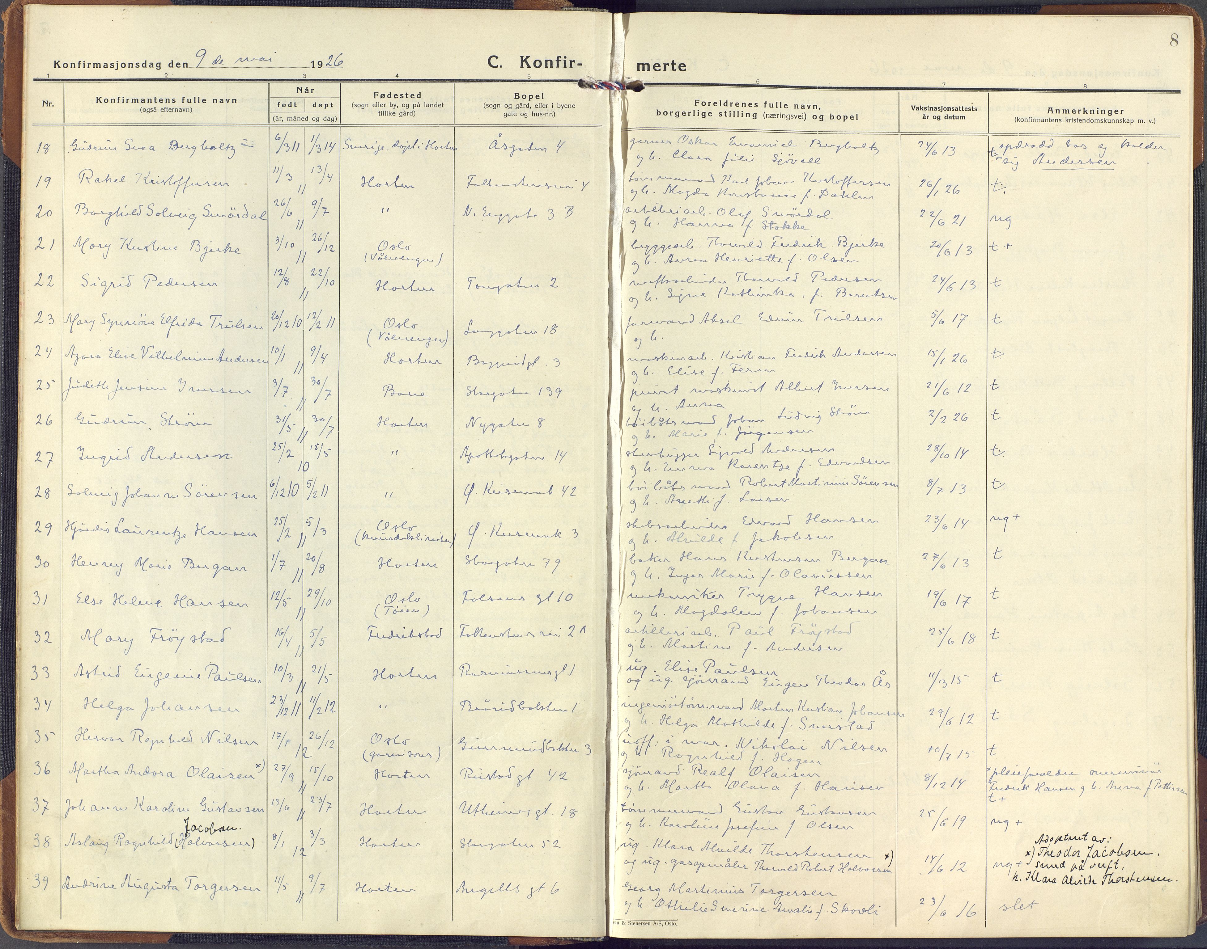 Horten kirkebøker, AV/SAKO-A-348/F/Fa/L0011: Parish register (official) no. 11, 1926-1937, p. 8