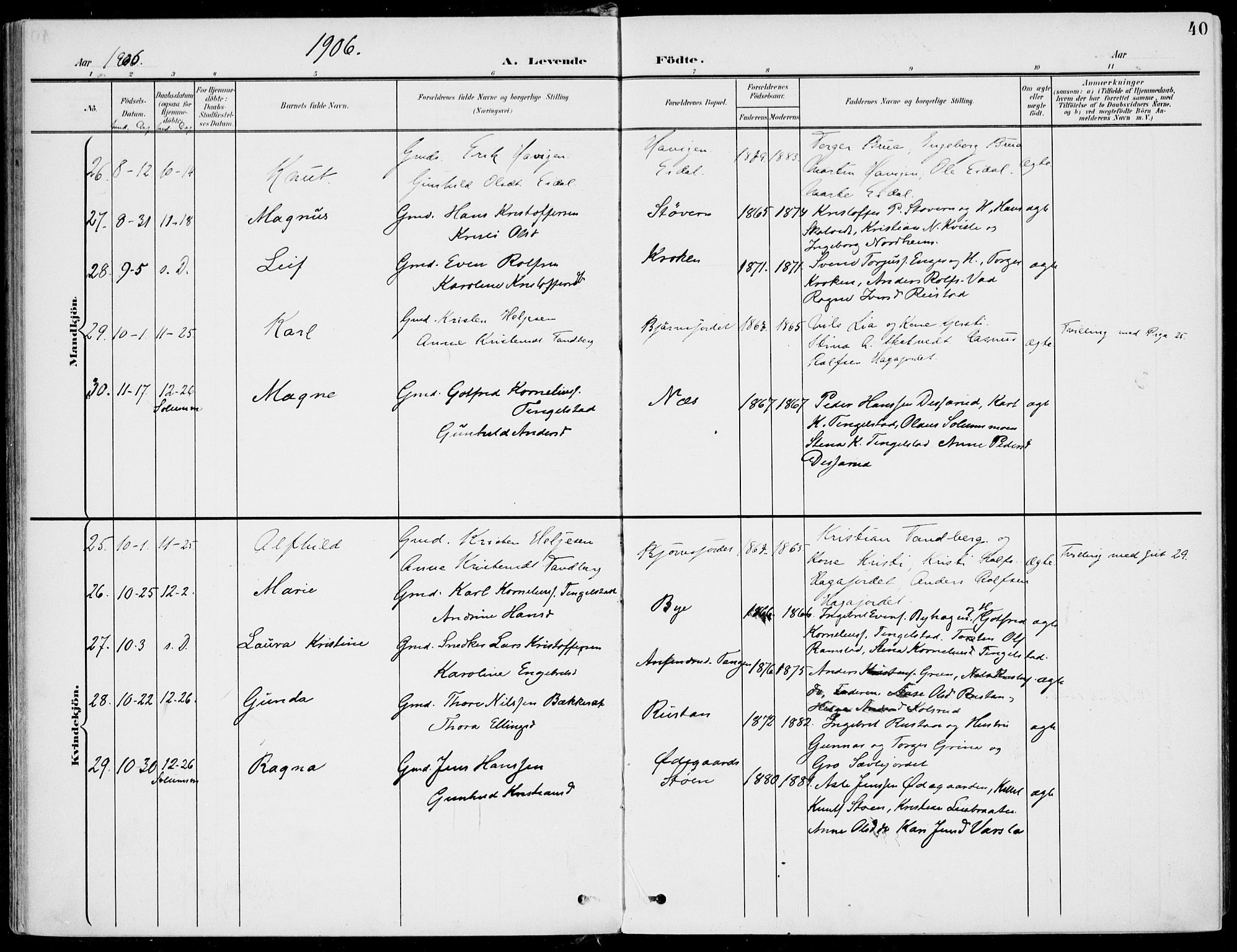 Sigdal kirkebøker, AV/SAKO-A-245/F/Fb/L0002: Parish register (official) no. II 2, 1901-1914, p. 40