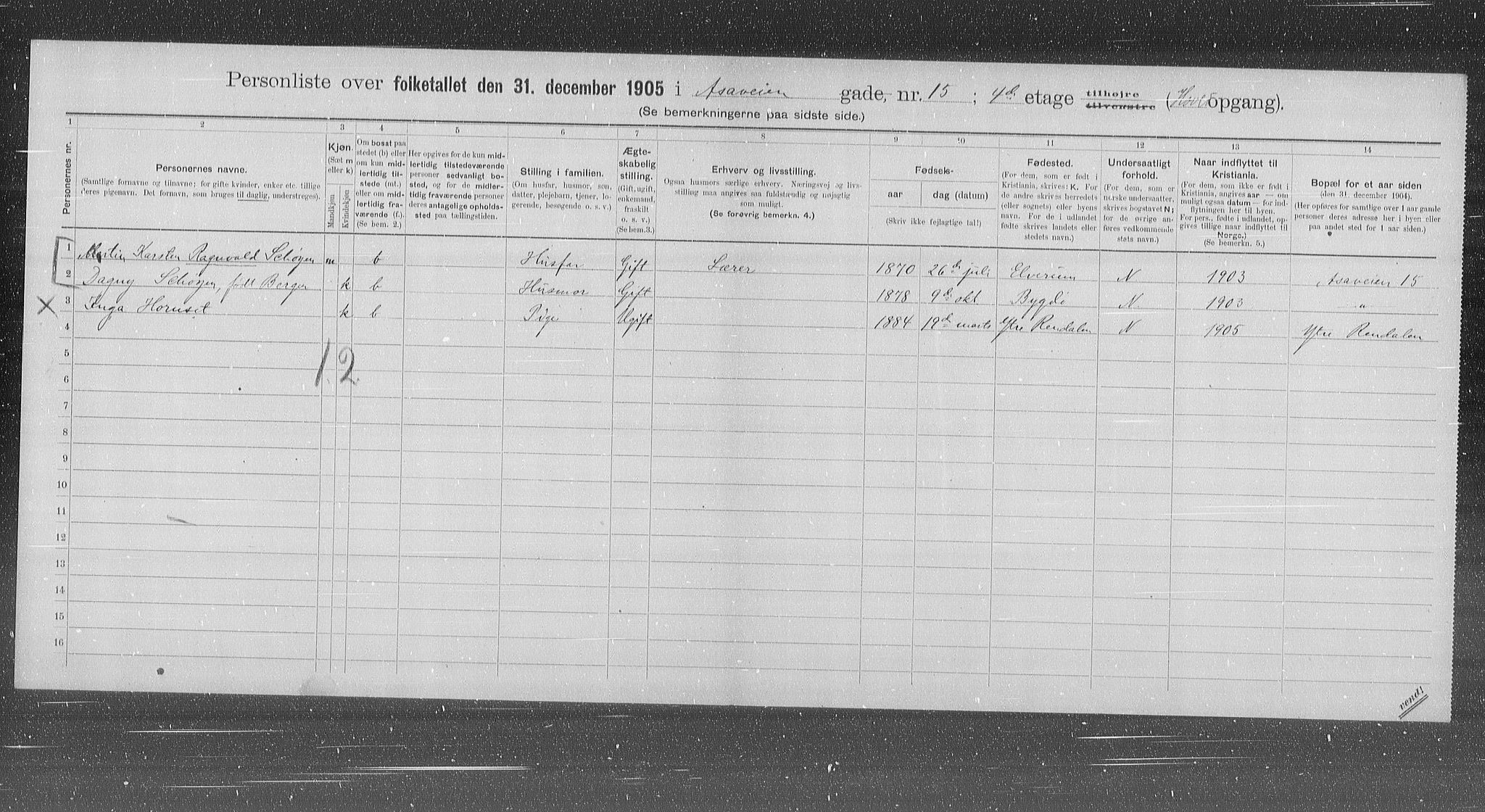 OBA, Municipal Census 1905 for Kristiania, 1905, p. 68889