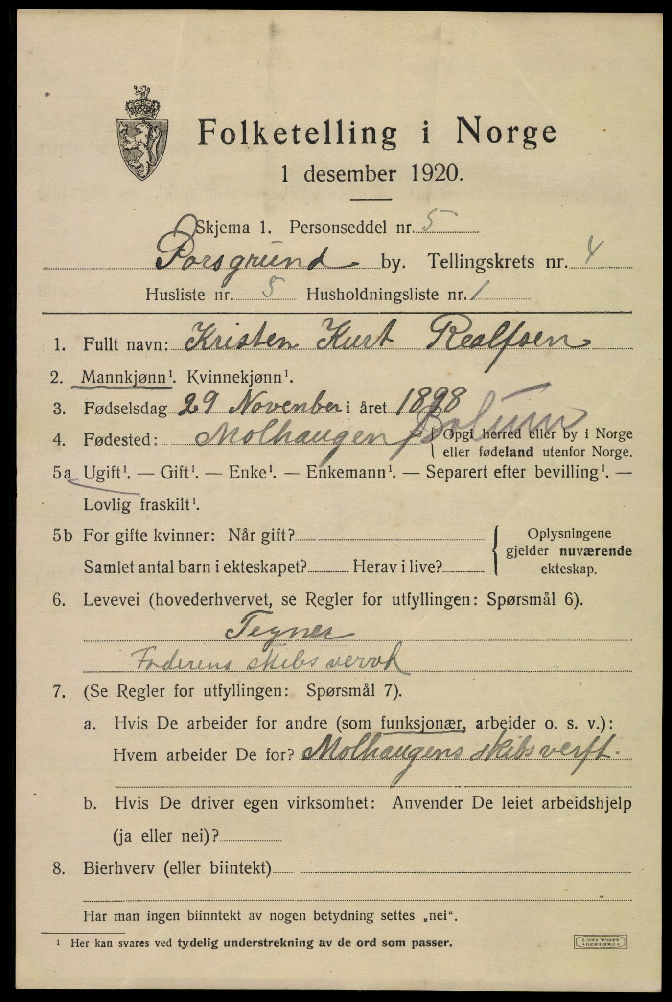 SAKO, 1920 census for Porsgrunn, 1920, p. 18921